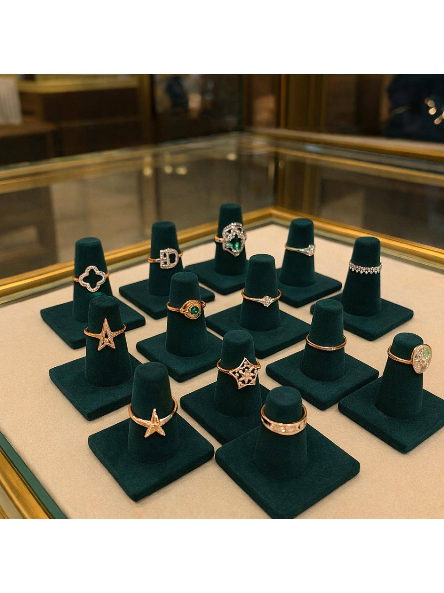 La Trove Premium Dark Green Velvet Rings Organizer Display Holders (Pack of 15)