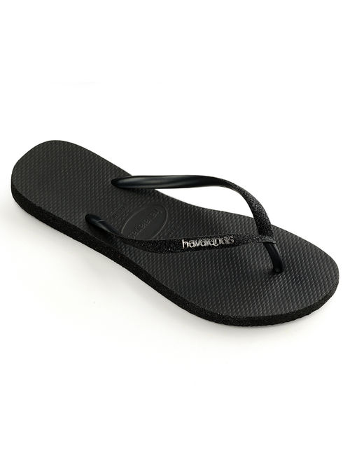 Havaianas Women Slim Sparkle Black Solid Glitter Thong Flipflops - EURO  35-36