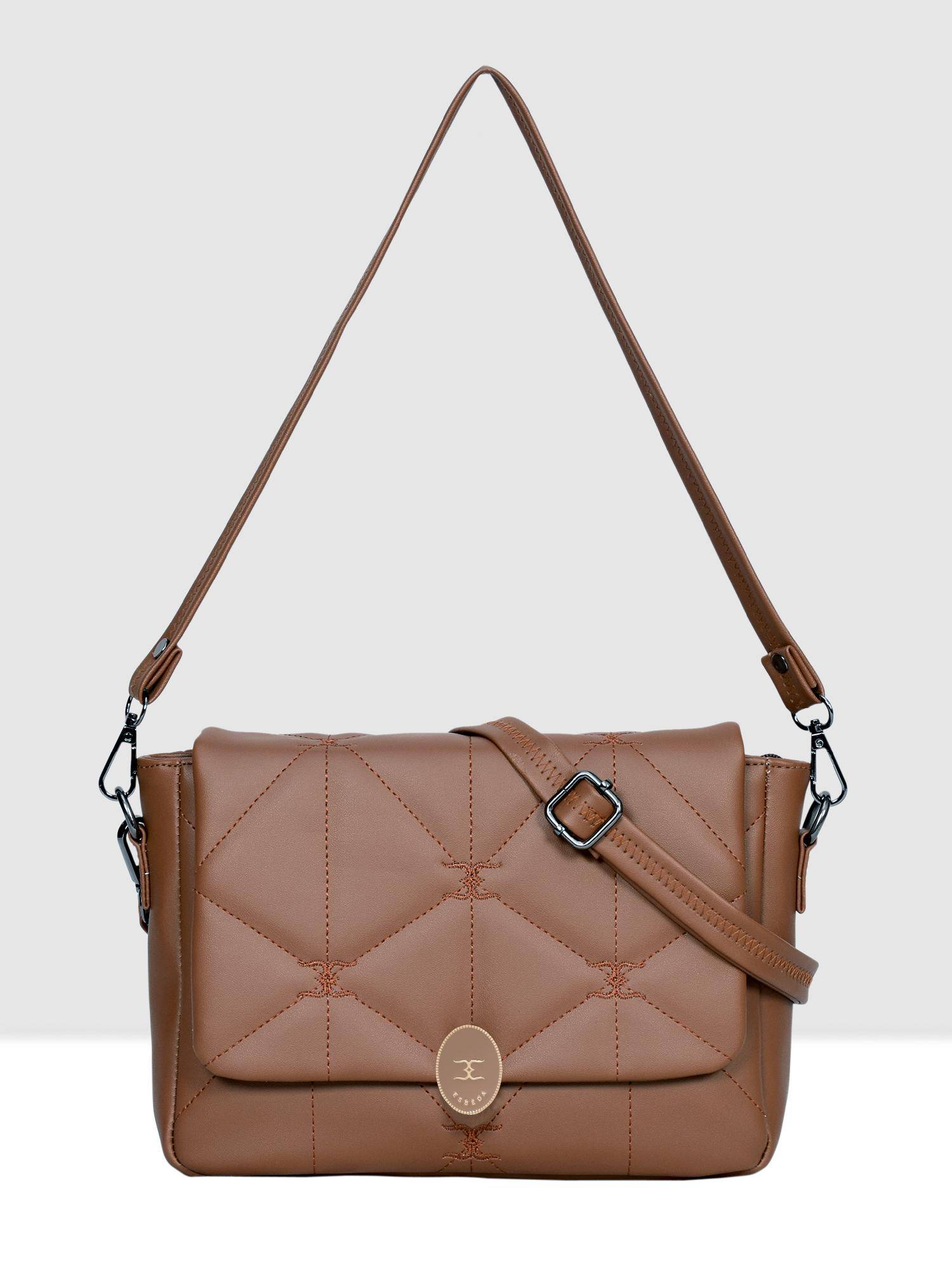 ESBEDA Tan Color Logo Embroidered Sling Bag with Detachable Strap (M)