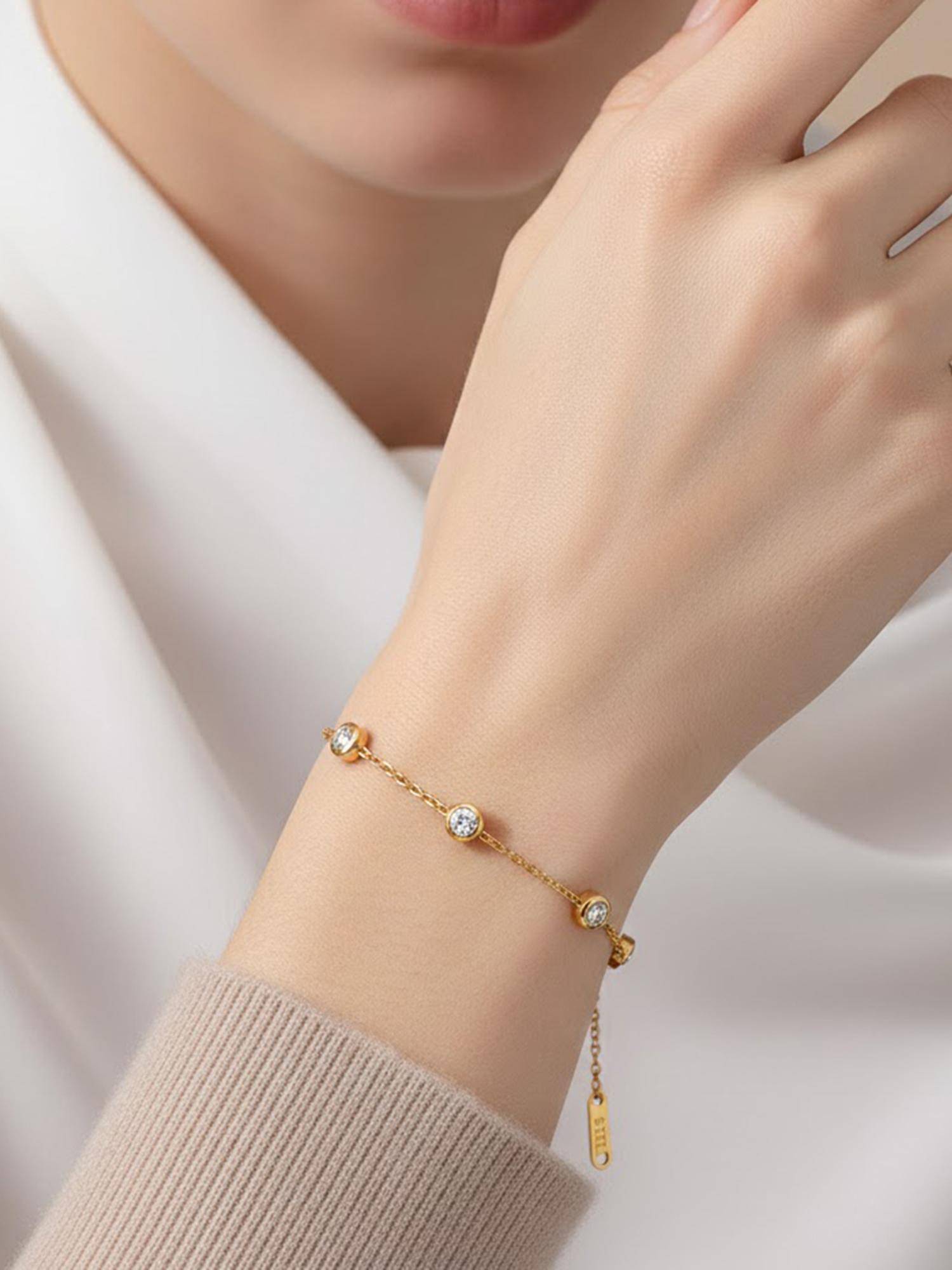 Peora Crystal Studded Gold Plated Fancy Bracelet