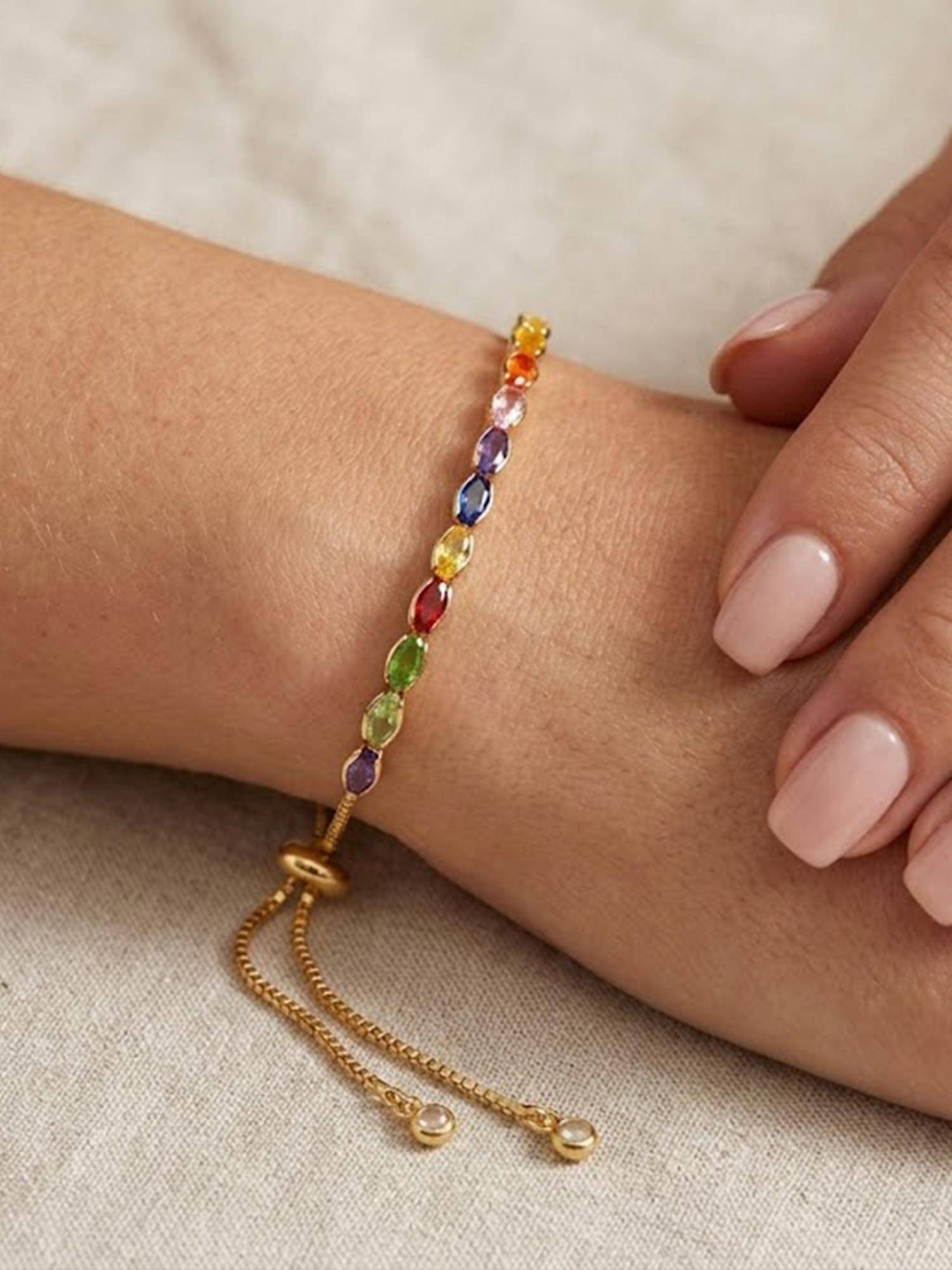 Peora Gold Plated Crystals Multi-Color Stylish Adjustable Bracelet