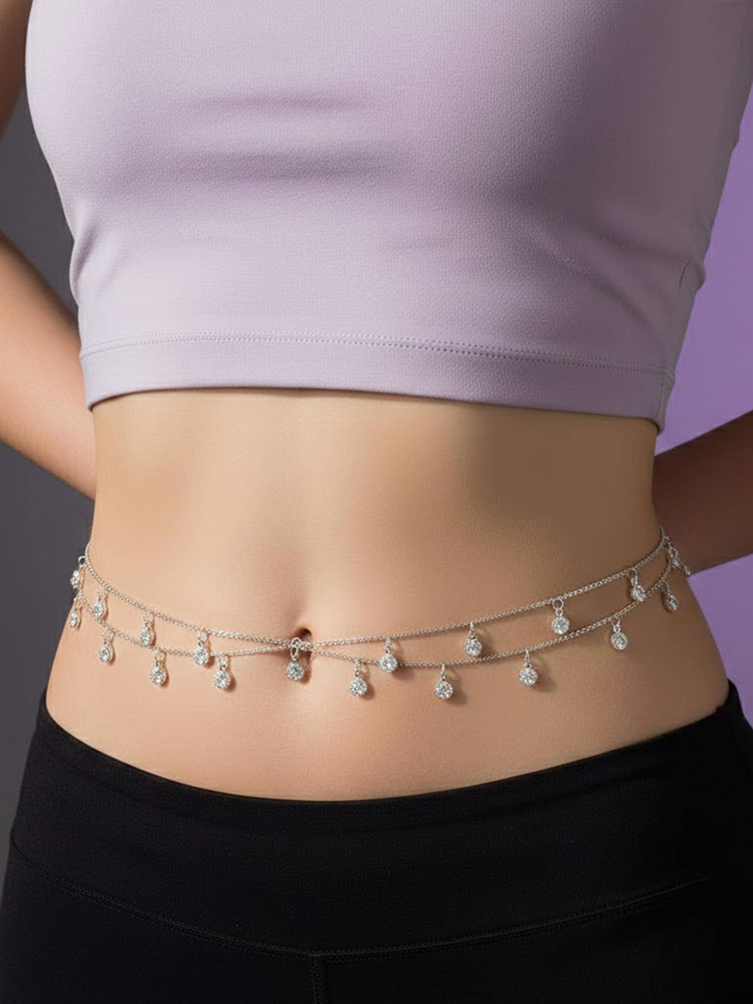 Peora Crystal Studded Silver Plated Fancy Kamarbandh Belly Chain