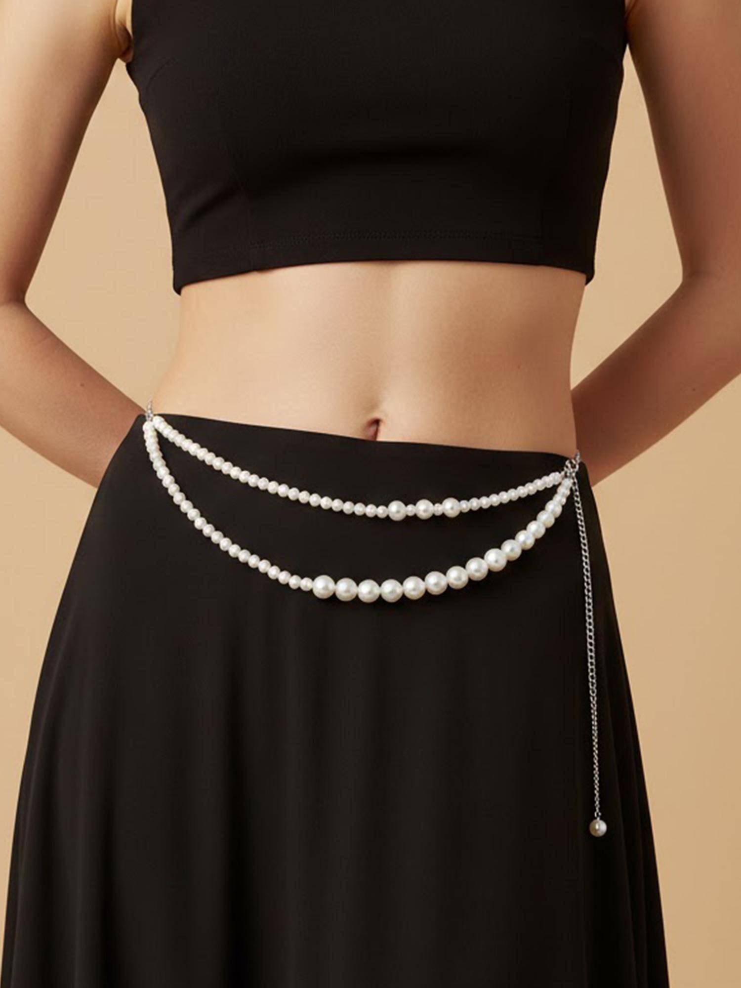 Peora Pearl Studded Silver Plated Fancy Kamarbandh Belly Chain