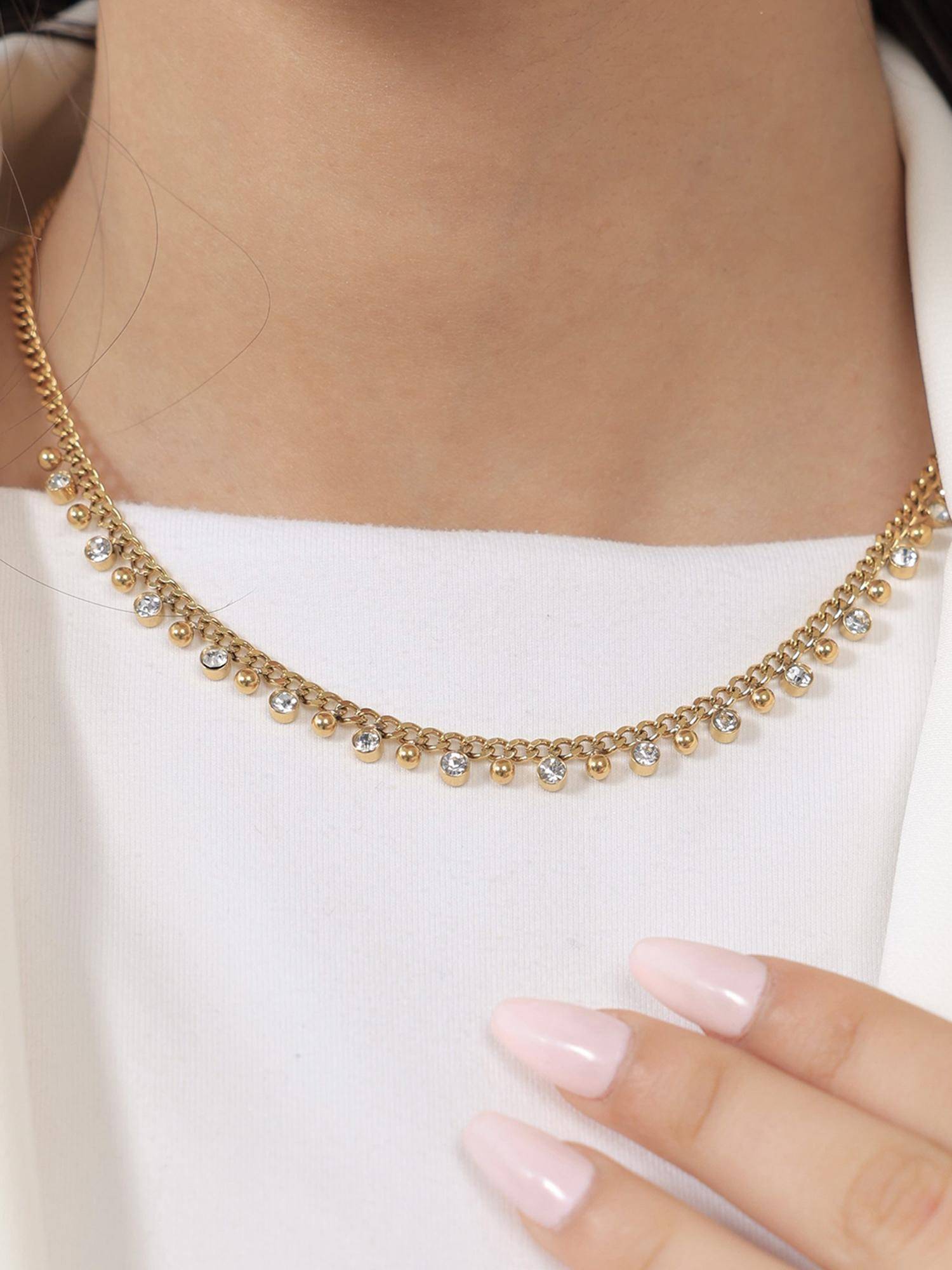 Peora Cubic Zirconia Studded Gold Plated Fancy Necklace