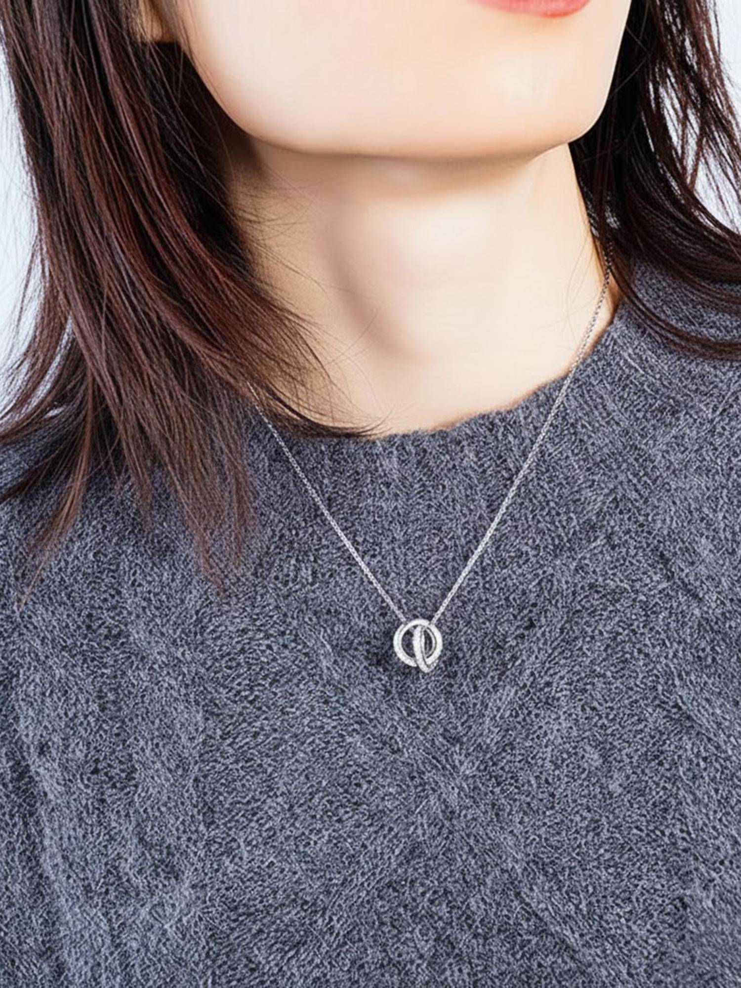 Peora Cubic Zirconia Studded Silver Plated Fancy Pendant Chain Necklace