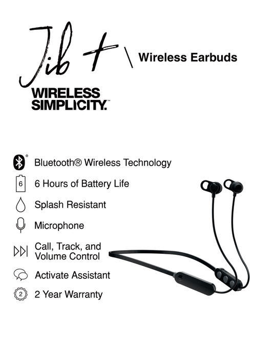 Skullcandy Simplicity Jib+ Wireless Bluetooth Earbuds (Black) (S2JPW-M003)