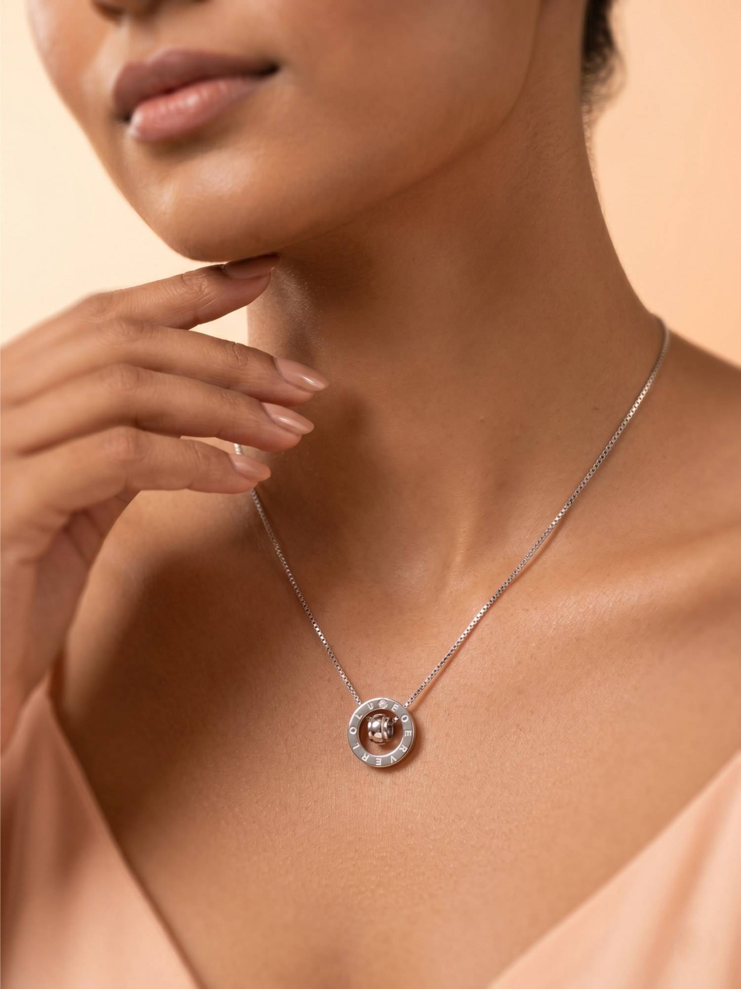 925 SILLER 925 Pure Silver Eternal Orbit Circle Necklace