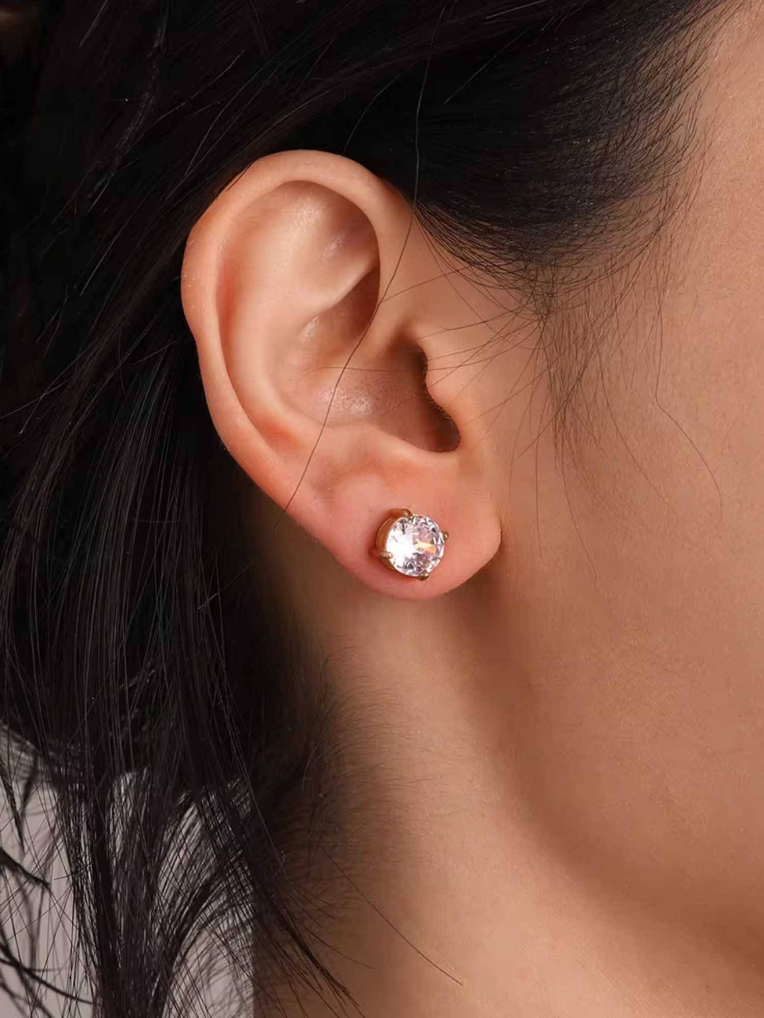 Mitali Jain White Round Cut Cz Solitaire Stud Earrings