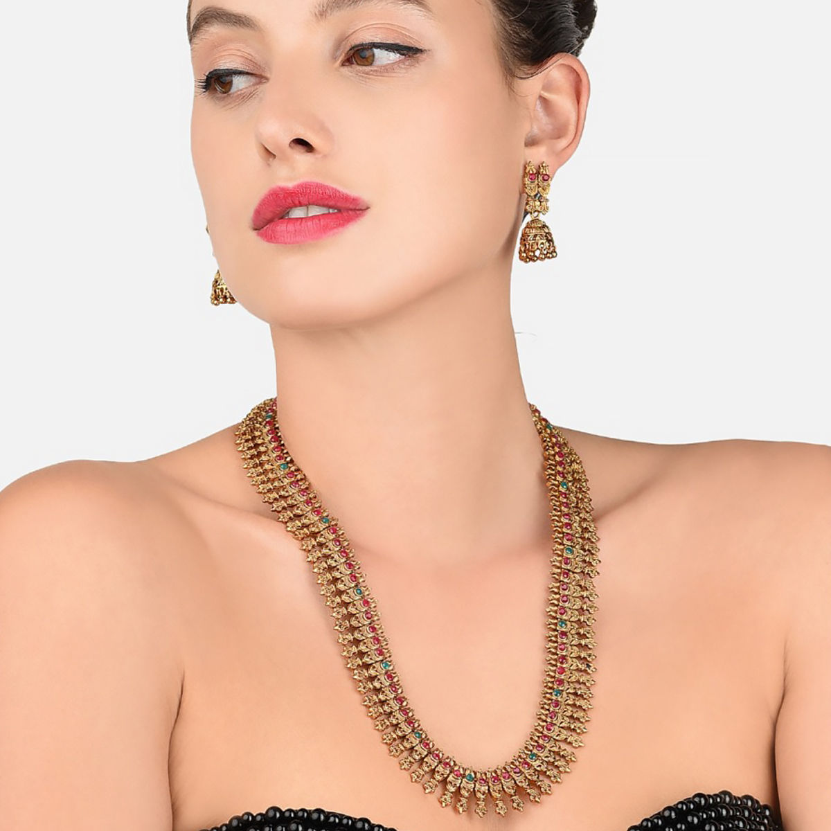 Zaveri Pearls Long Red \u0026 Green Stones 