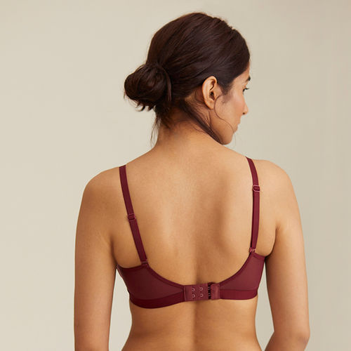 Buy Nykd by Nykaa Breathe Cotton Padded Wireless Triangle T-Shirt Bra 3/4th  Coverage - Maroon NYB003 Online