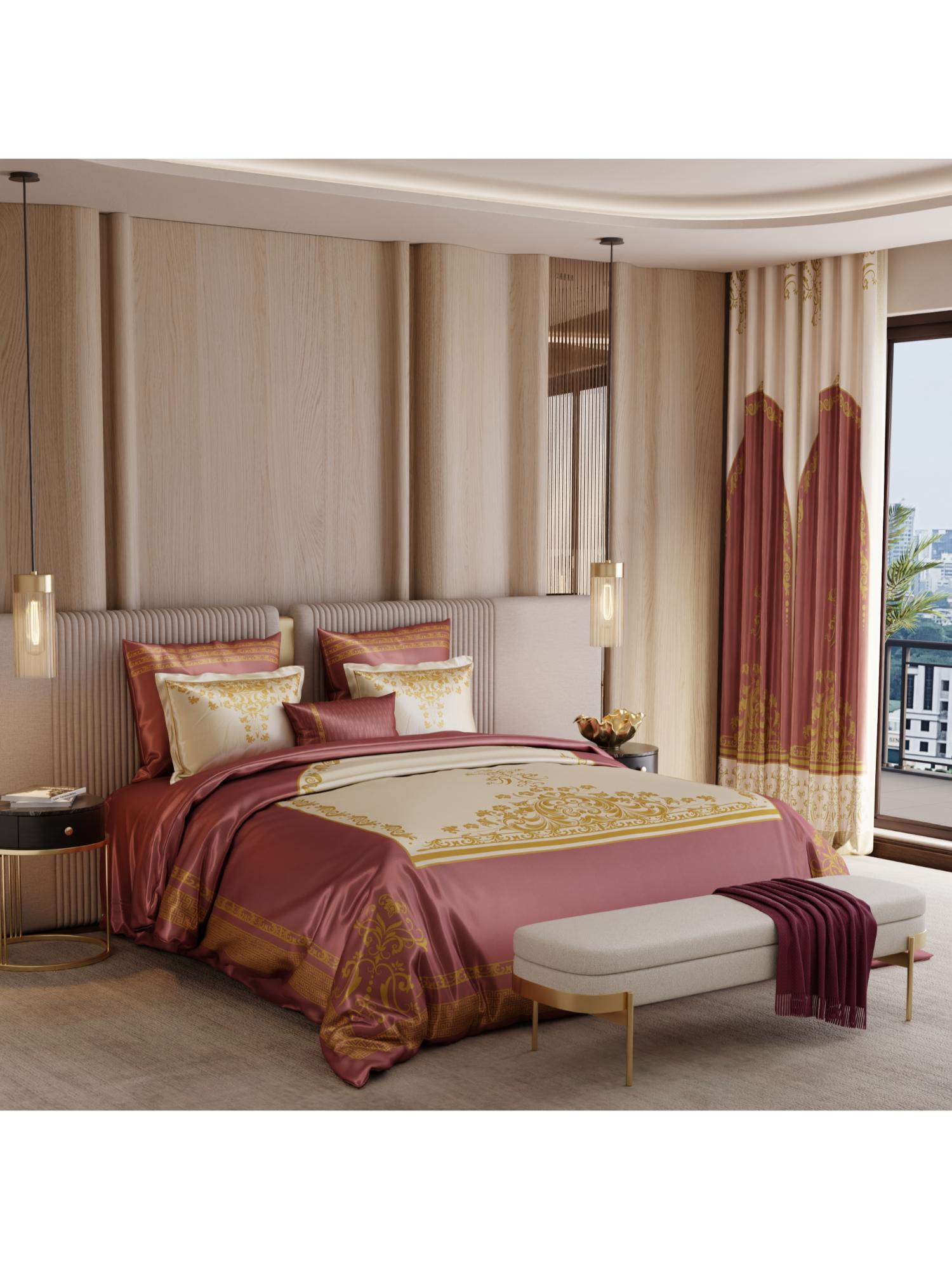 Stoa Paris Coronation 300 Tc Sateen Caramel Opus Printed Super King Ensemble 9 Piece Bed In Bag