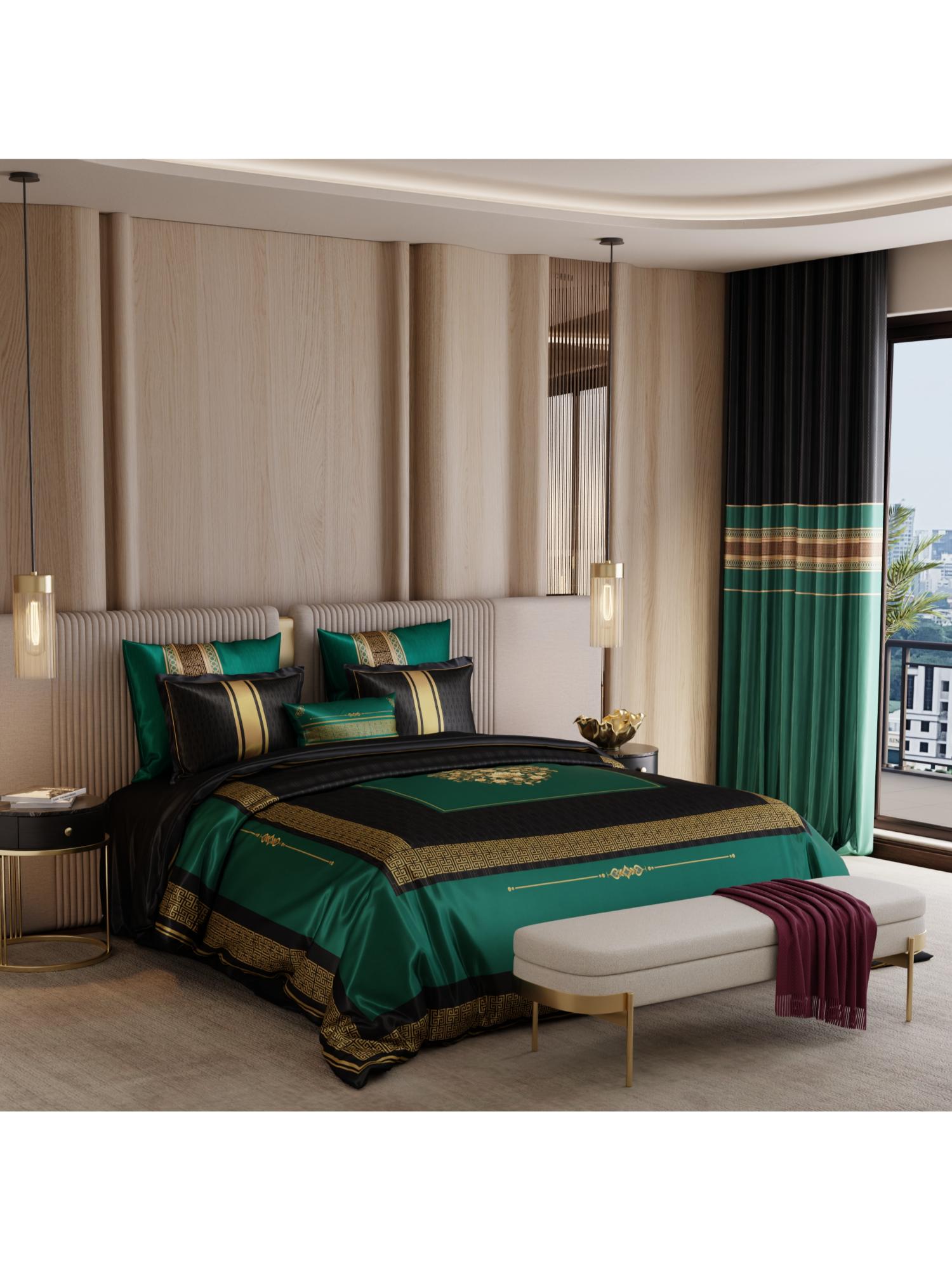 Stoa Paris Coronation 300 Tc Sateen Jade'S Crown Printed Super King Ensemble 9 Piece Bed In Bag