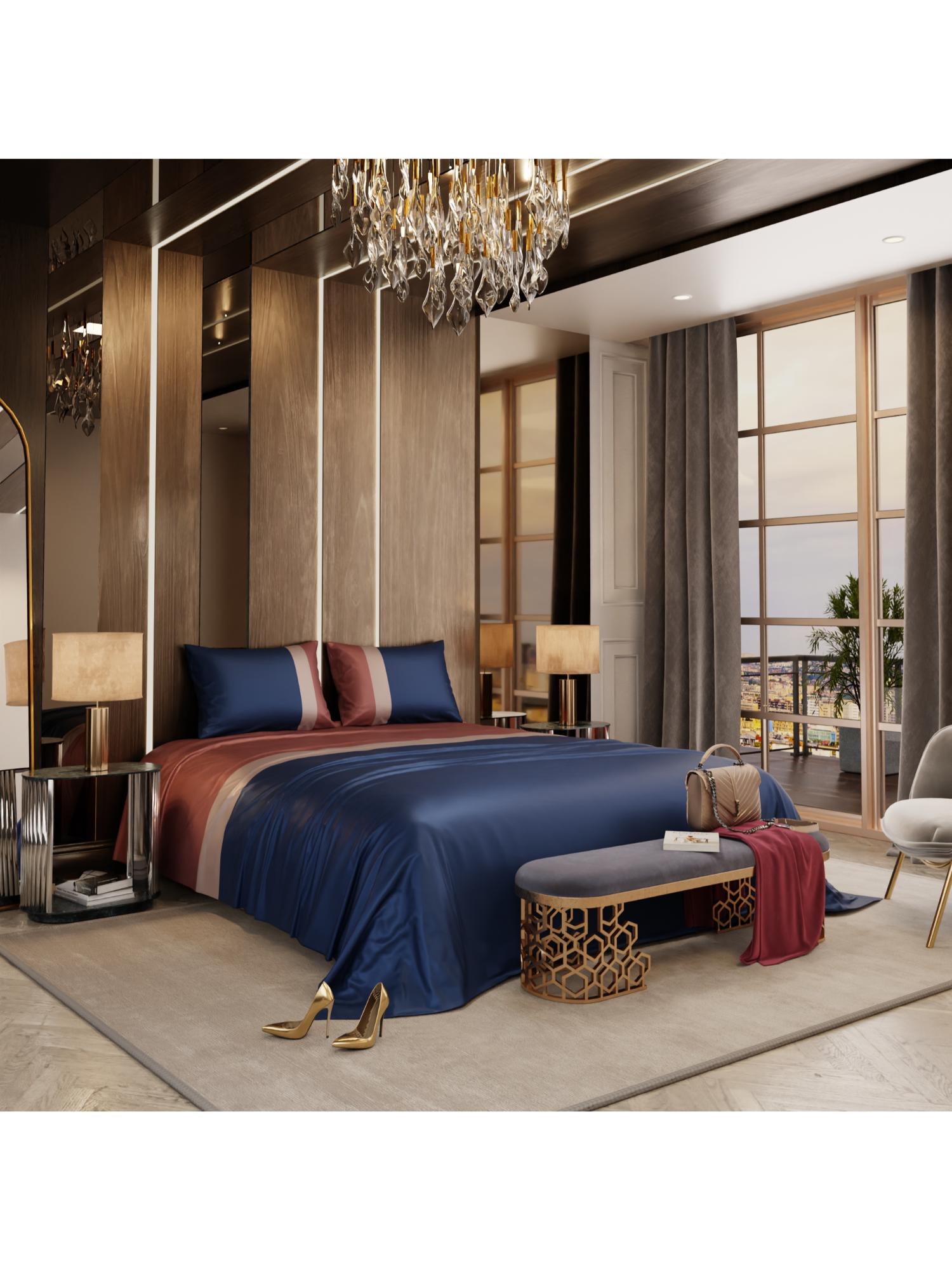 Stoa Paris Vogue Collection Sateen Cityscape Stripes Super King Bed Sheet With 2 Pillow Covers