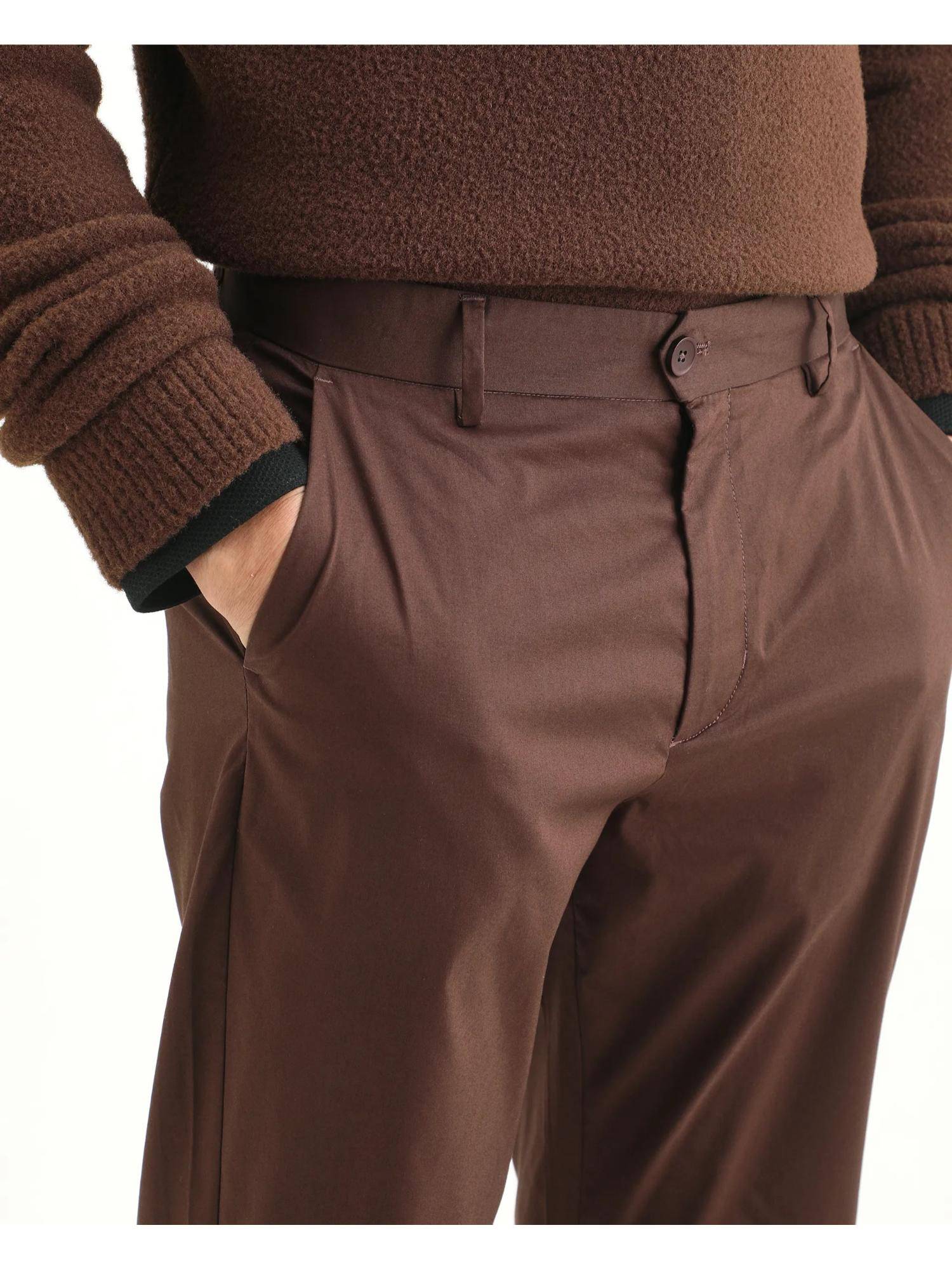 Buy Rare Rabbit Mens Bene Dark Brown Cotton Blend Fabric Plain