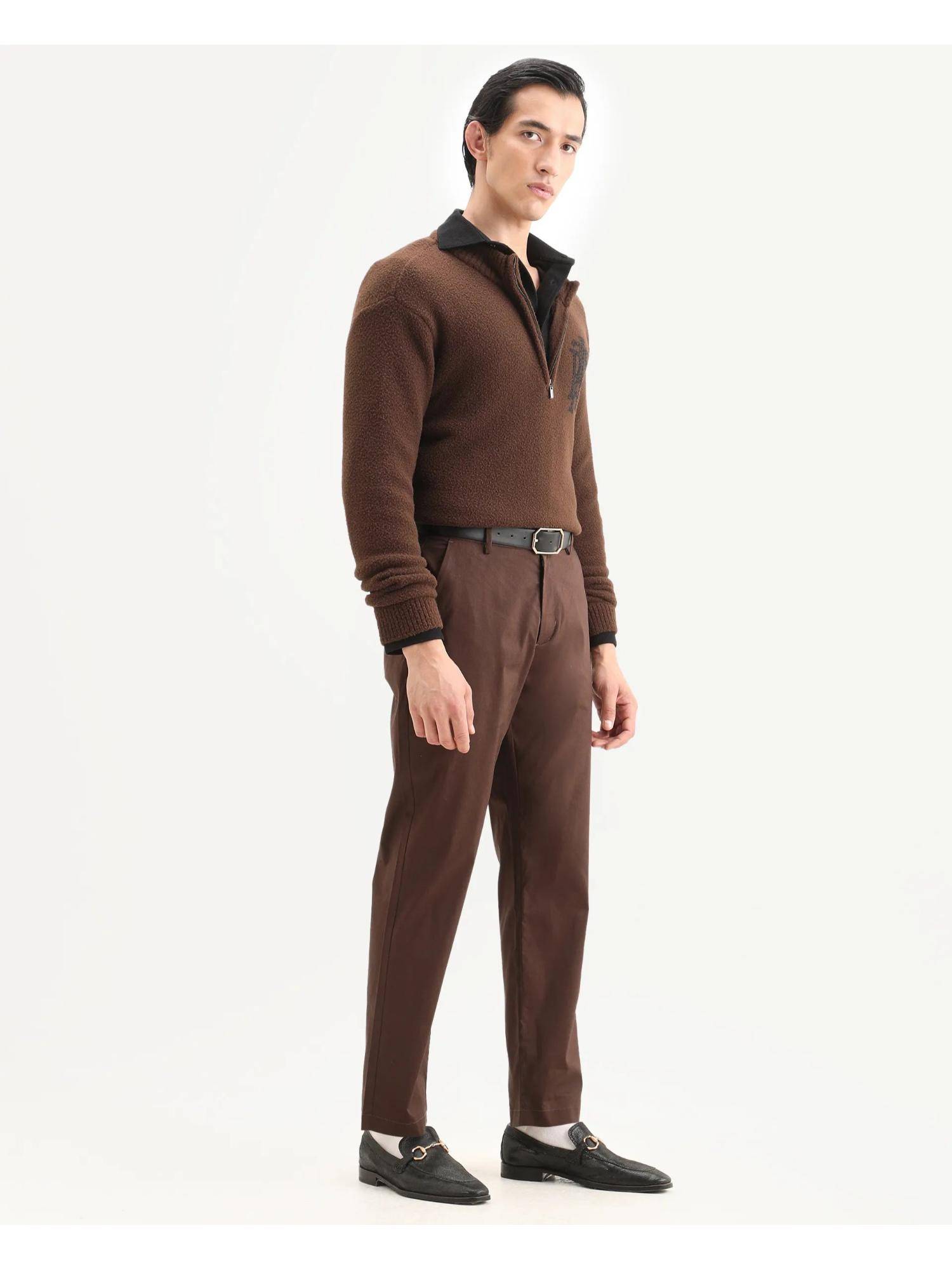 Buy Rare Rabbit Mens Bene Dark Brown Cotton Blend Fabric Plain