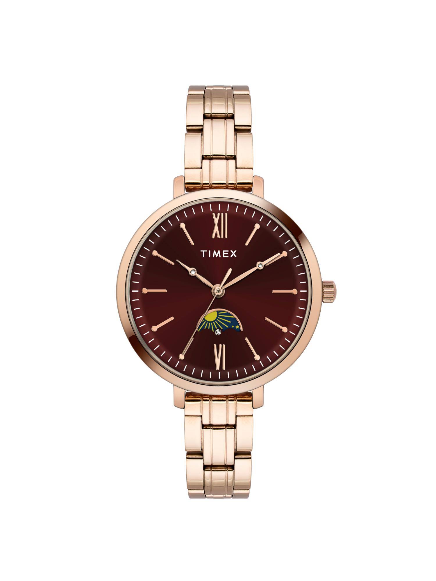 Timex Women Maroon Round Dial Stainless Steel Analog Watch-TWEL20102 (M)