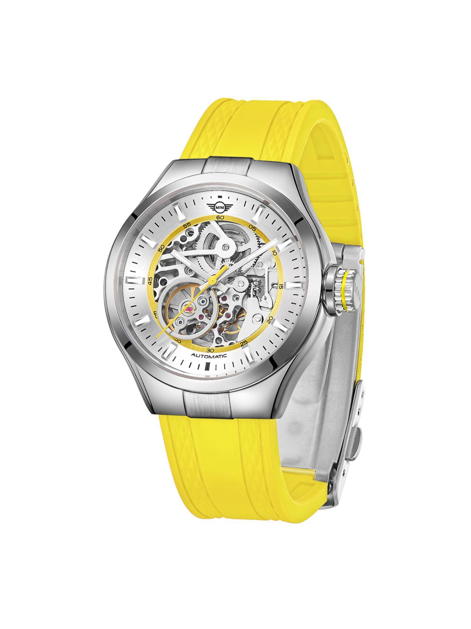 MINI Cooper Men Silver Automatic Silicone Yellow Strap Watch-161812 (M)