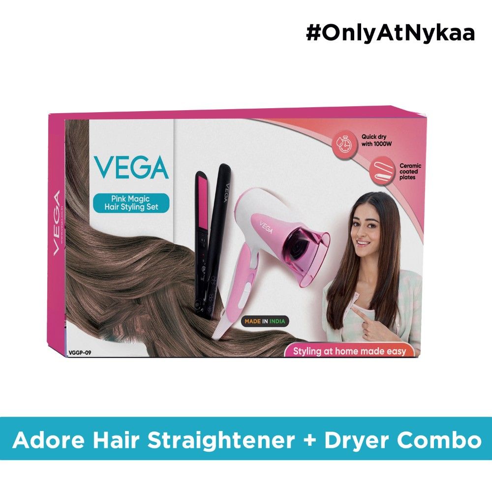 VEGA Pink Magic Hair Styling Set, Hair Straightener & Dryer Combo Pack (VGGP-09)