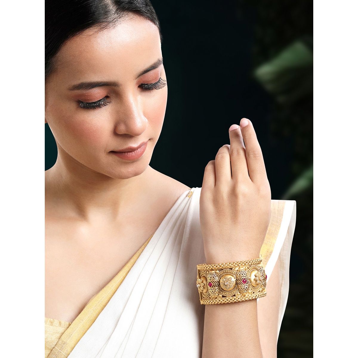 Buy Peora Gold Plated Synthetic Stone Studded Single Piece