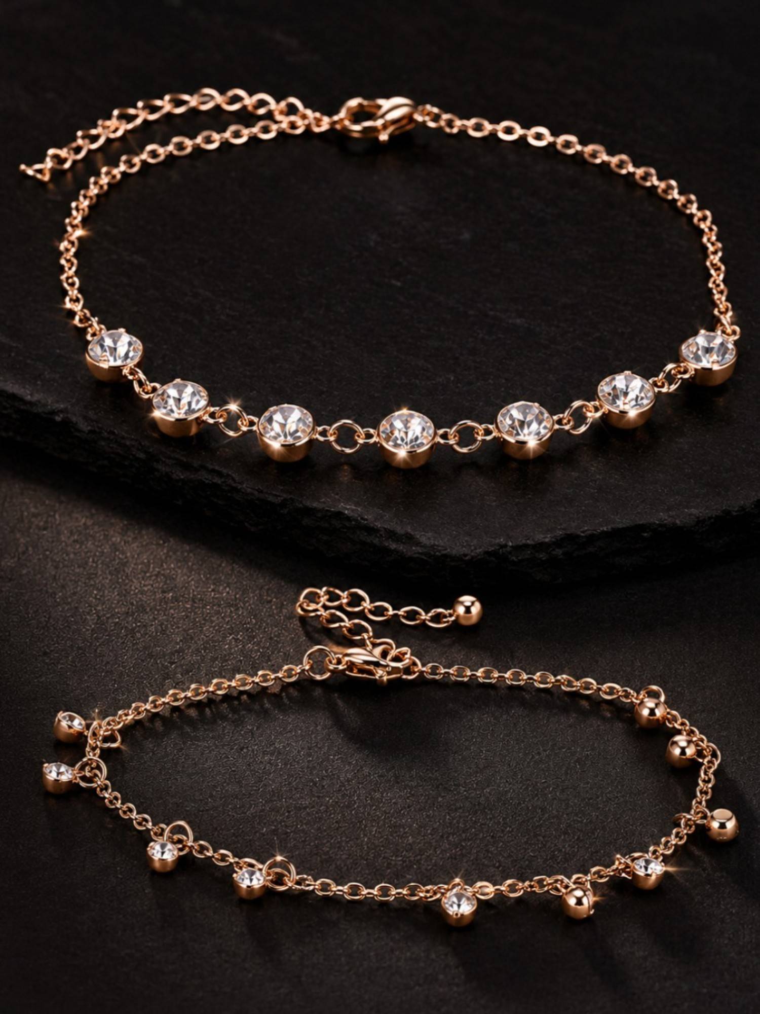 OOMPH Gold Tone Fashion Anklets (Pack of 2)