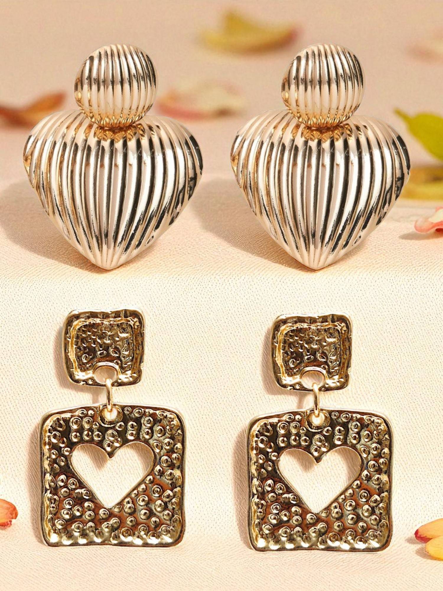 OOMPH Gold Heart Shape Drop Earrings (Pack of 2)