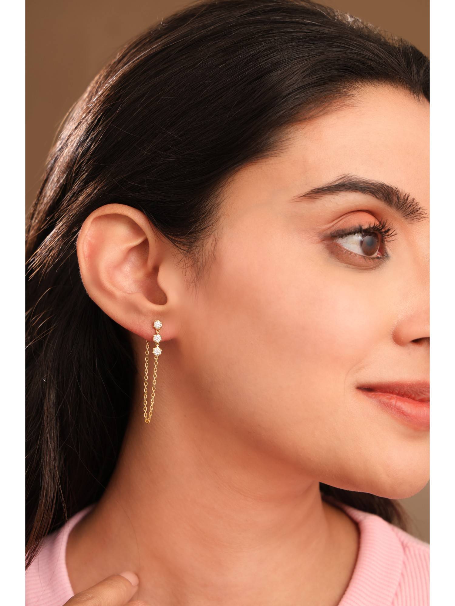 Soraya Luxe Sterling Silver 18K Gold Plated Moissanite Noor Chain Drop Earrings
