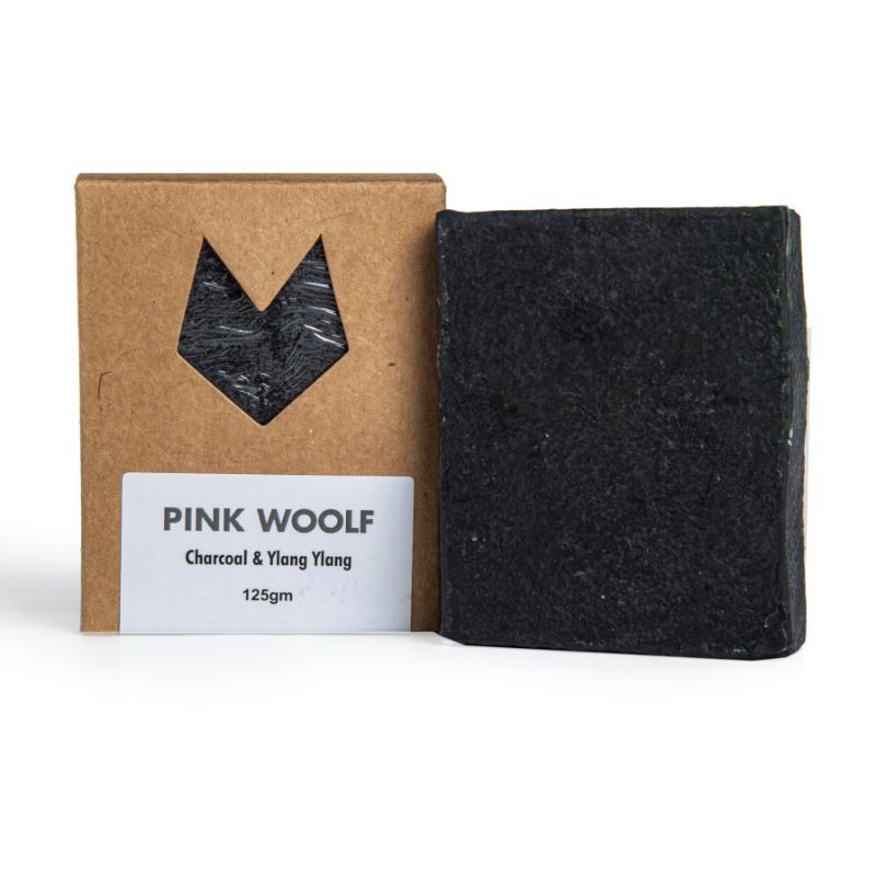 Pink Woolf Natural & Handmade Organic Bathing Soap Bar - Charcoal & Ylang Ylang