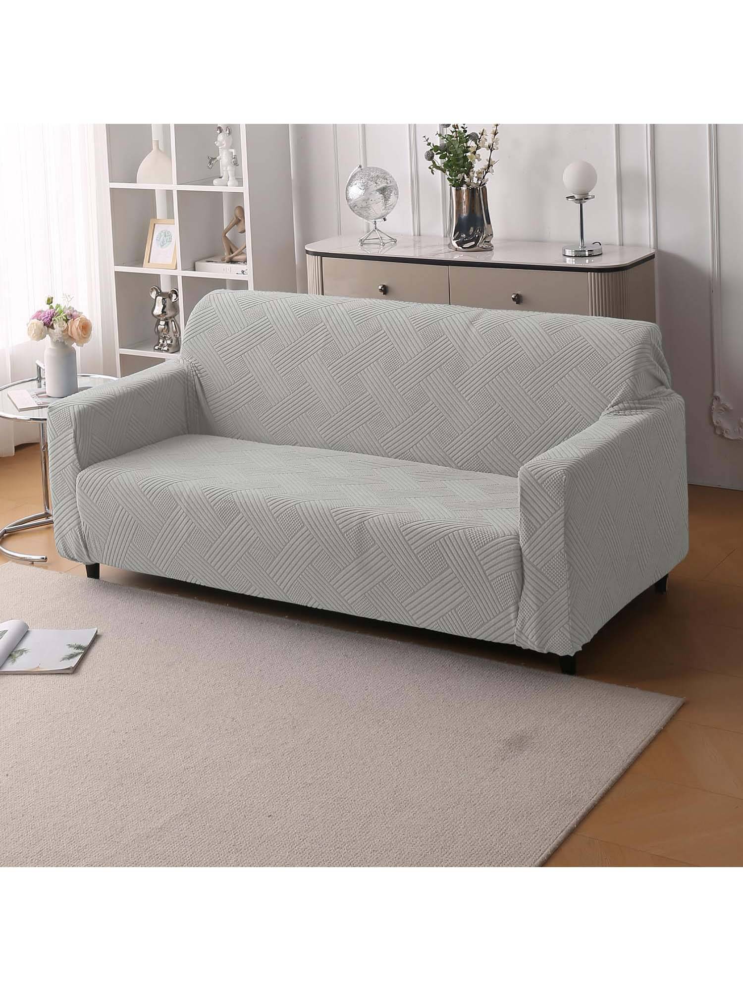 House of Quirk Grey Single Sofa Cover Premium Jacquard Fabric Soft Stretchable Couch