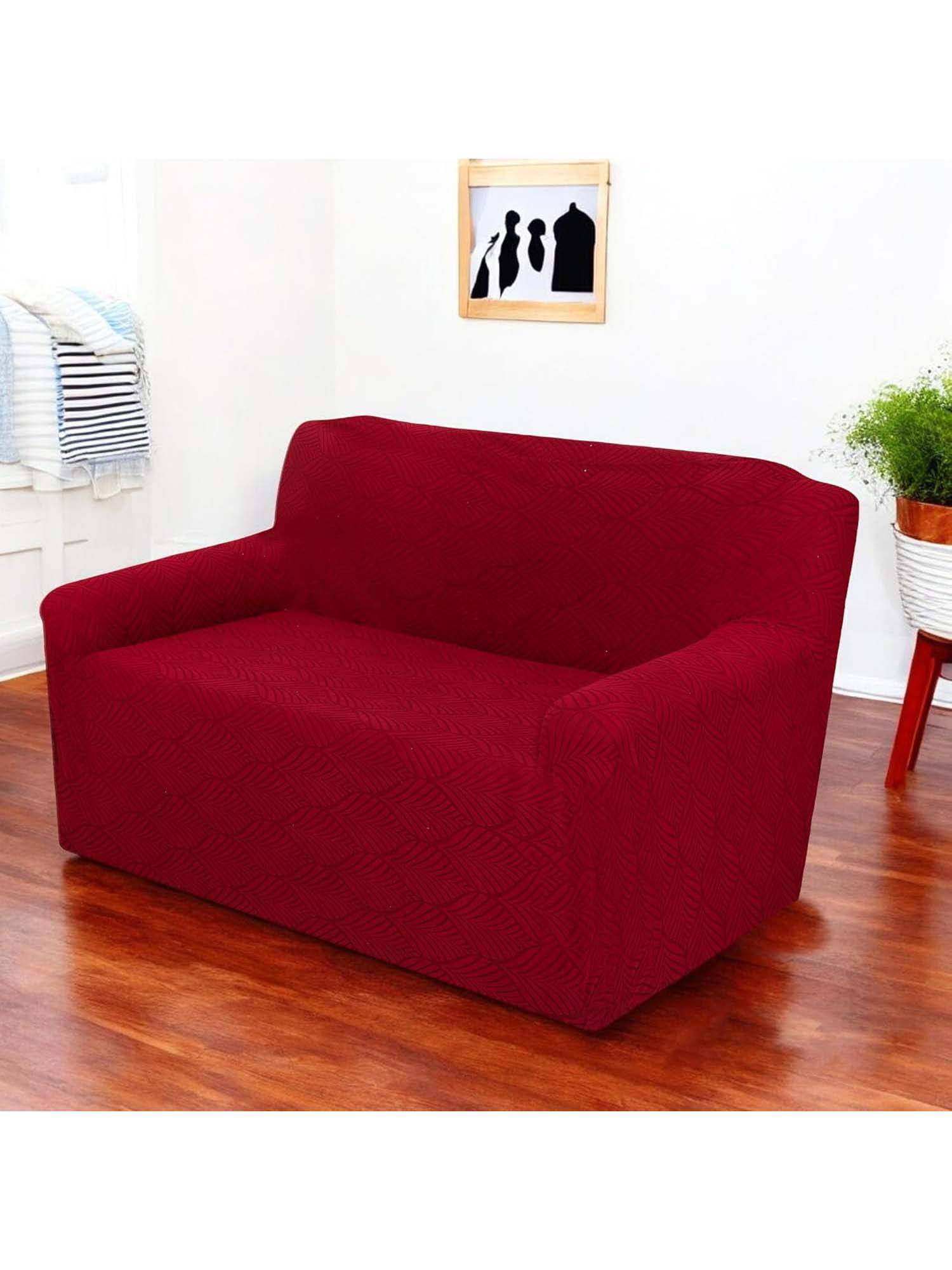 House of Quirk Maroon Triple Sofa Cover Premium Jacquard Fabric Soft Stretchable Couch