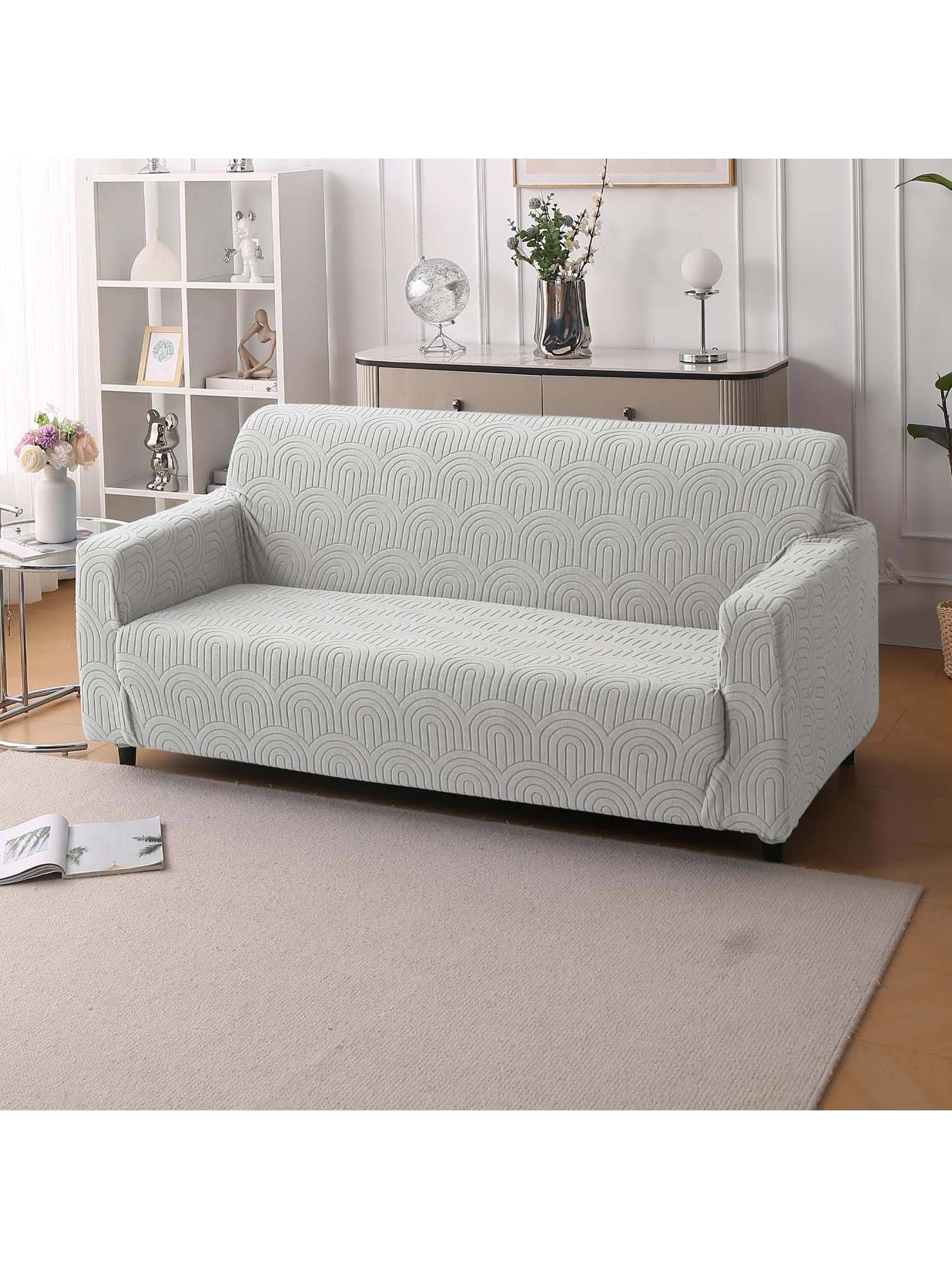 House of Quirk Grey Triple Sofa Cover Premium Jacquard Fabric Soft Stretchable Couch