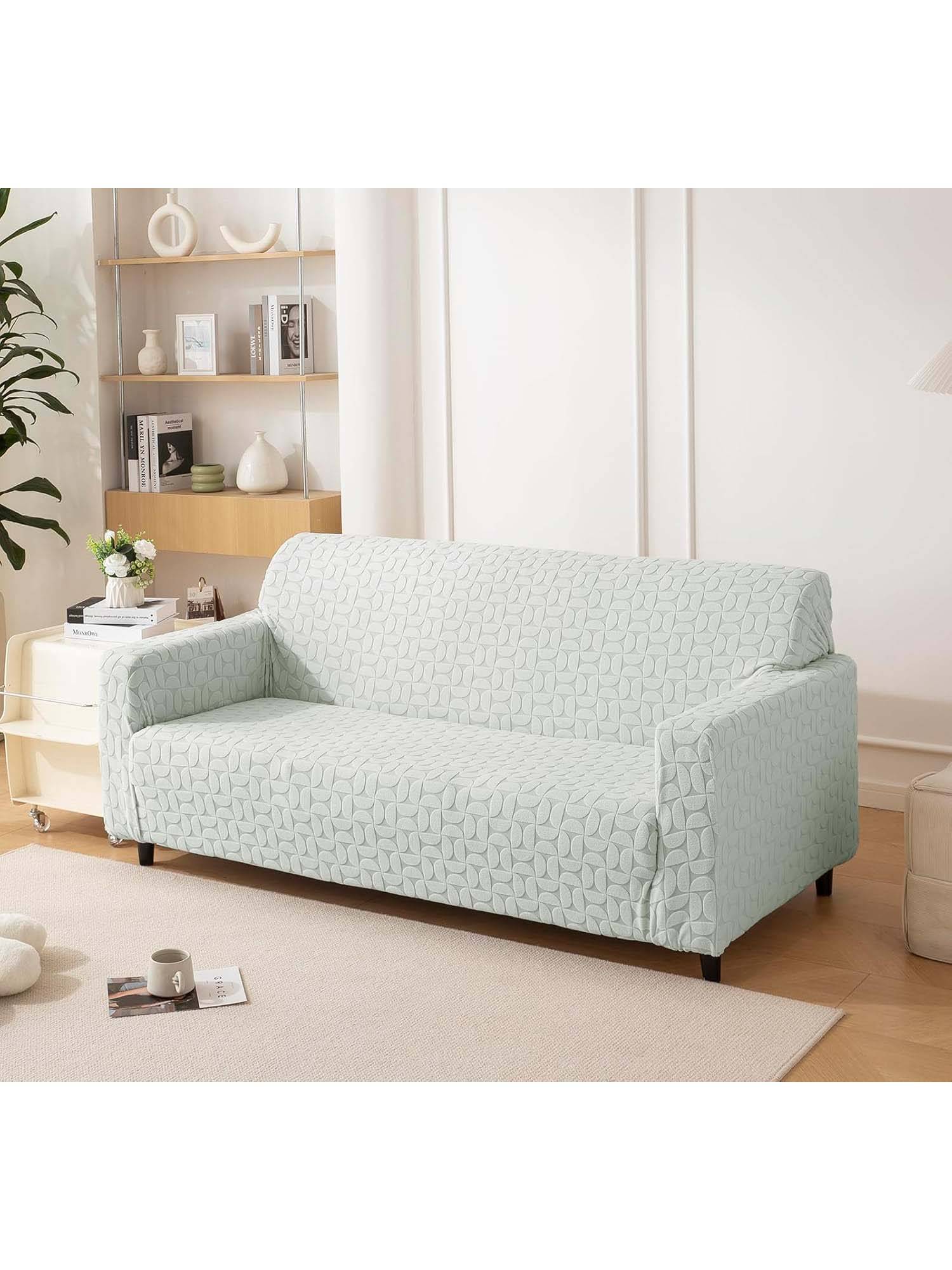 House of Quirk Light Grey Triple Sofa Cover Premium Jacquard Fabric Soft Stretchable Couch