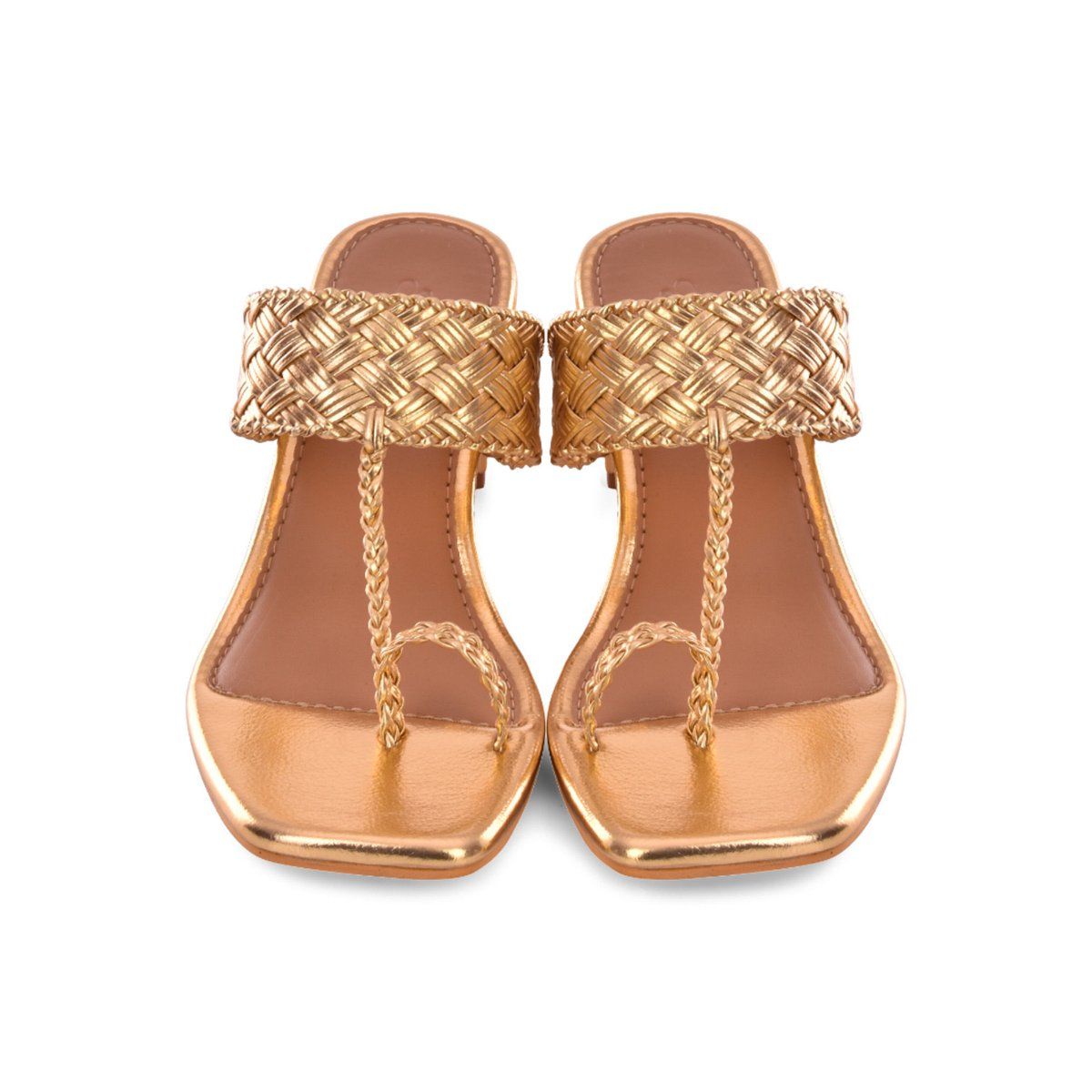 Buy Sole House Woven Gold Kolhapuri 2.5 Inch Heel Online
