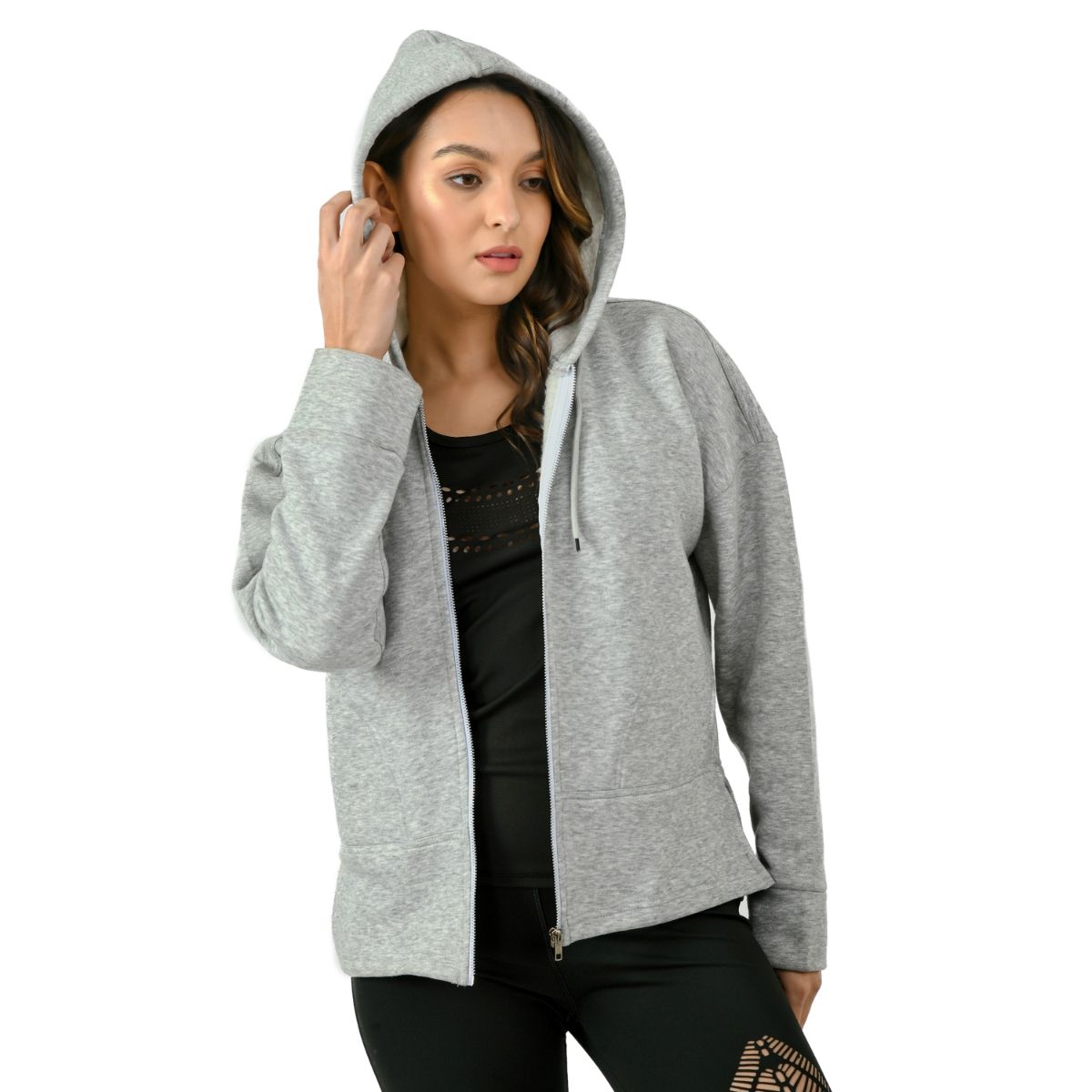 Oversized grey zip up hoodie online