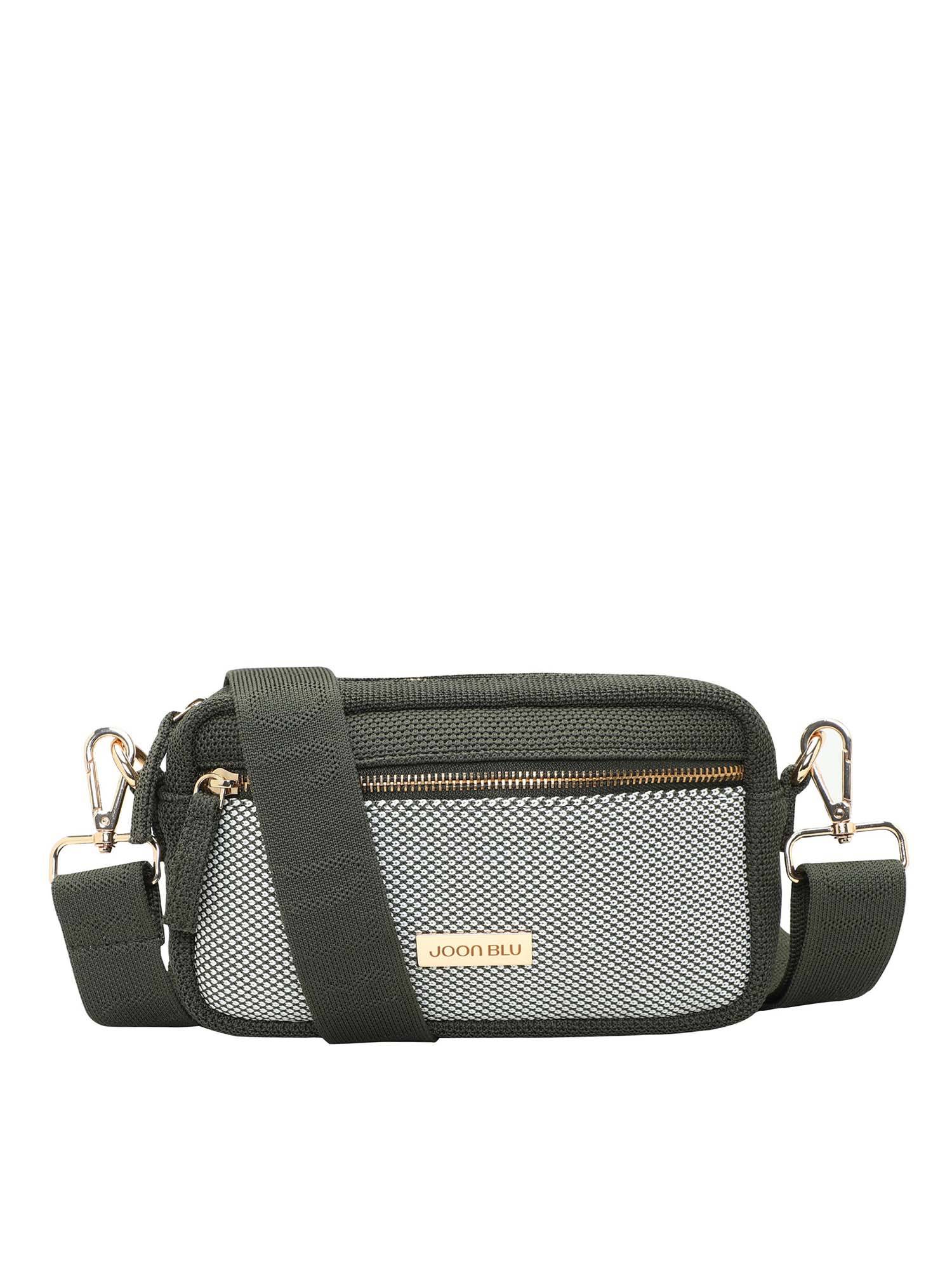 Joon Blu Nylah Textured Green and Beige Crossbody Bag- Olive and Beige (S)