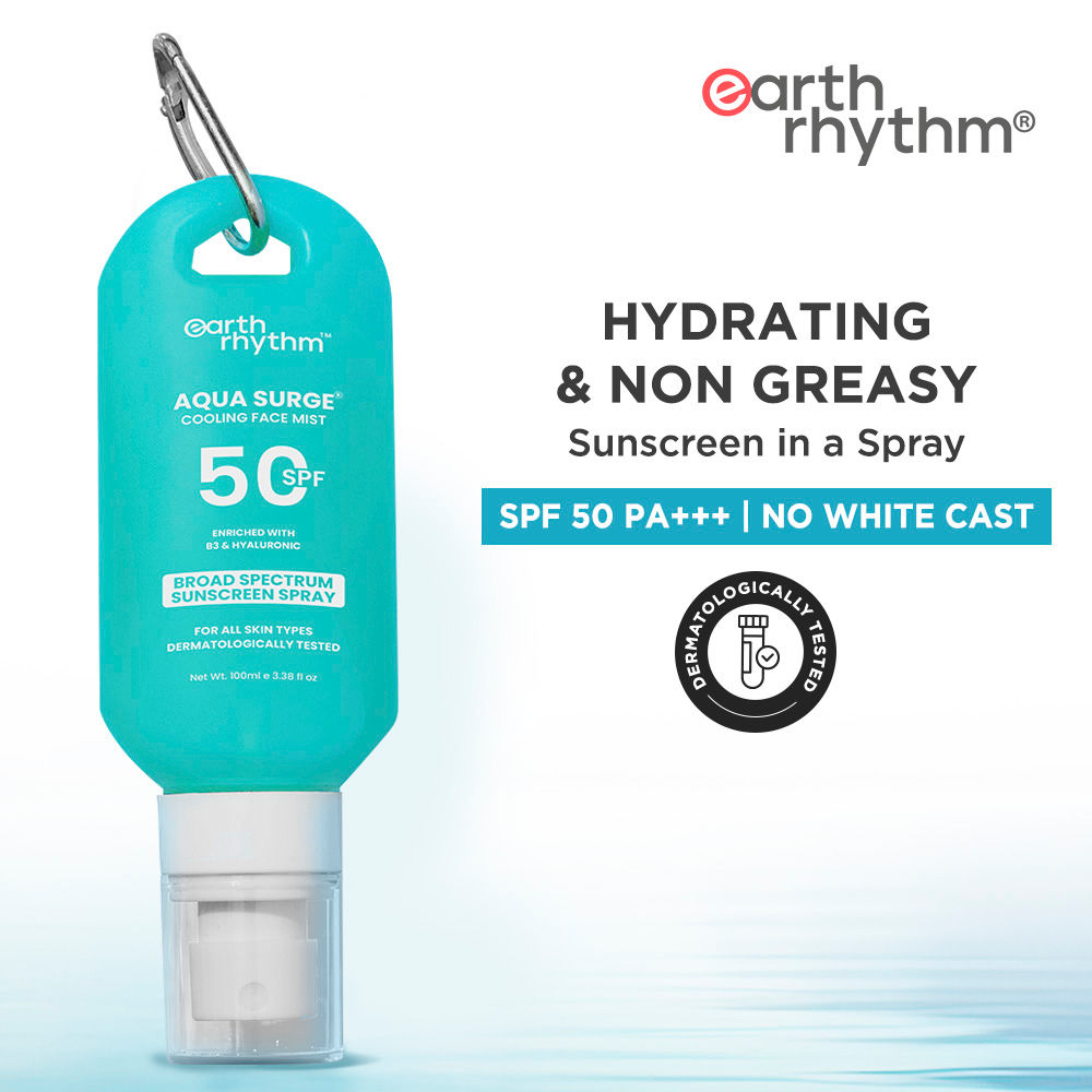 Earth Rhythm Aqua Surge Cooling Broad Spectrum Sunscreen Spray SPF 50, Enriched with Vitamin B3