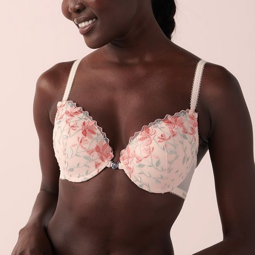 Push-up Front Closure Demi Bra - Embroidered flowers