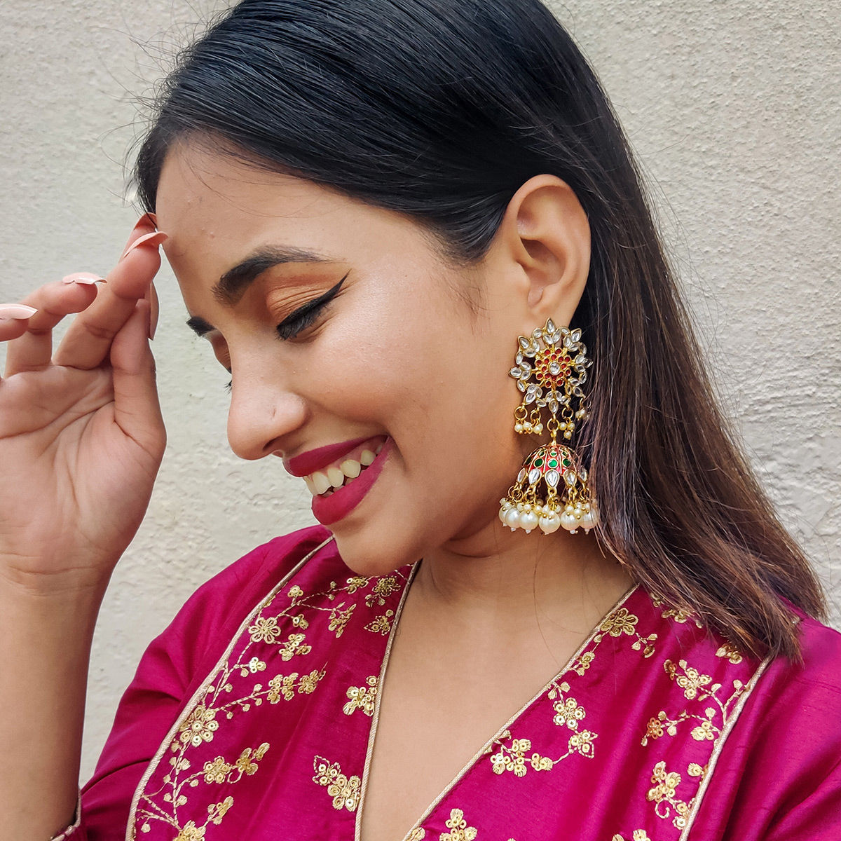 Bollywood Indian Ethnic Jadau Kundan GoldToned Classic Jhumka Earring