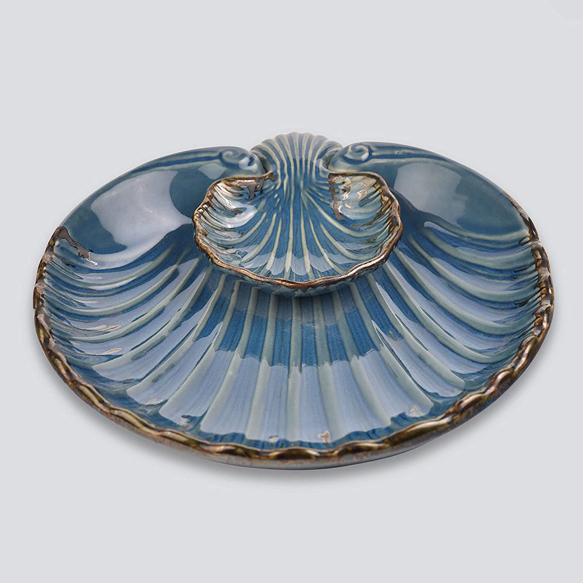 EK Hand Ceramic Serveware Handcrafted Ceramic Platter with Dip Bowl