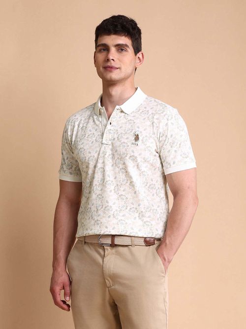 POLO White Mens Floral Slim Fit Polo T-Shirt