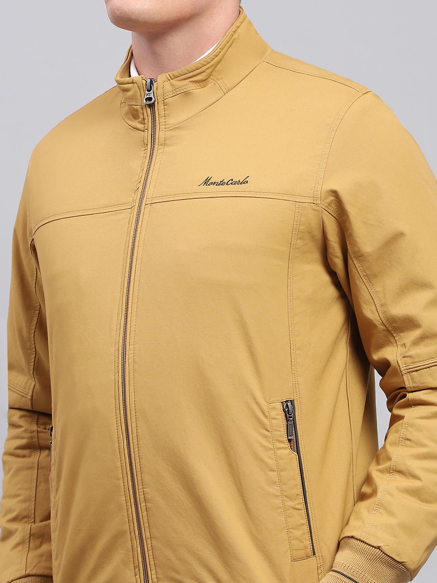 Buy Monte Carlo Mens Yellow Solid High Neck Full Sleeve Jacket Online