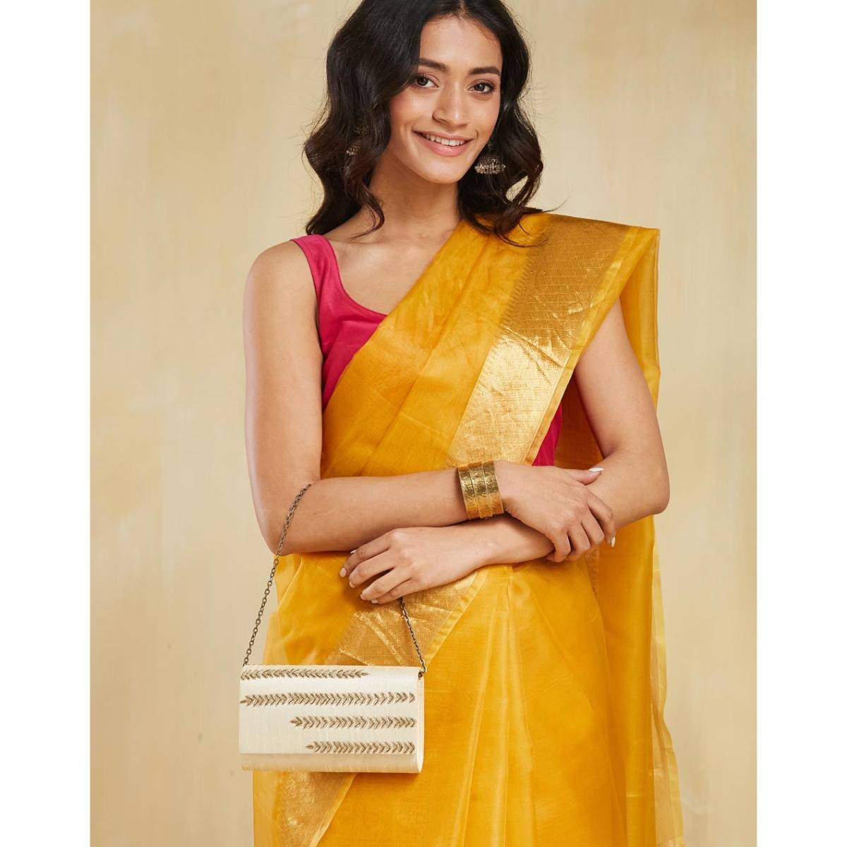 Fabindia Beige Silk Blend Clutch (Small)