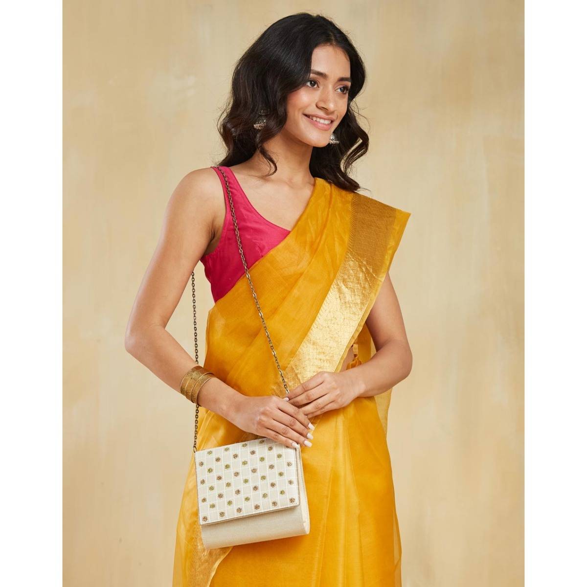 Fabindia Off White Silk Blend Clutch (Medium)