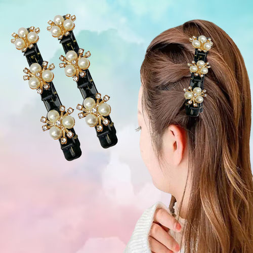 Buy Majestique Stylish Pearl Double Braided Hairpin Clips, Hair