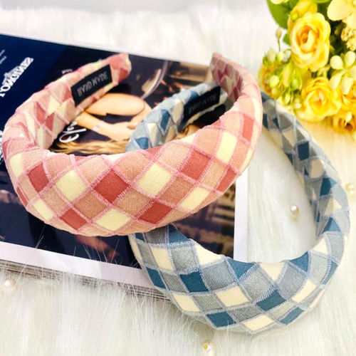 Majestique Padded Check Printed Wide Headbands Vintage Hair Accessories  Pcs