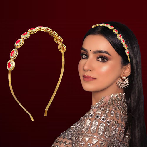 Buy Majestique Golden Kundan Sheeshphool Mathapatti Metal Hairband