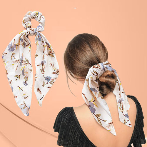 Majestique Hair Scarf Scrunchies Printed Satin Silk Elastic Bow Scrunchies  Pc