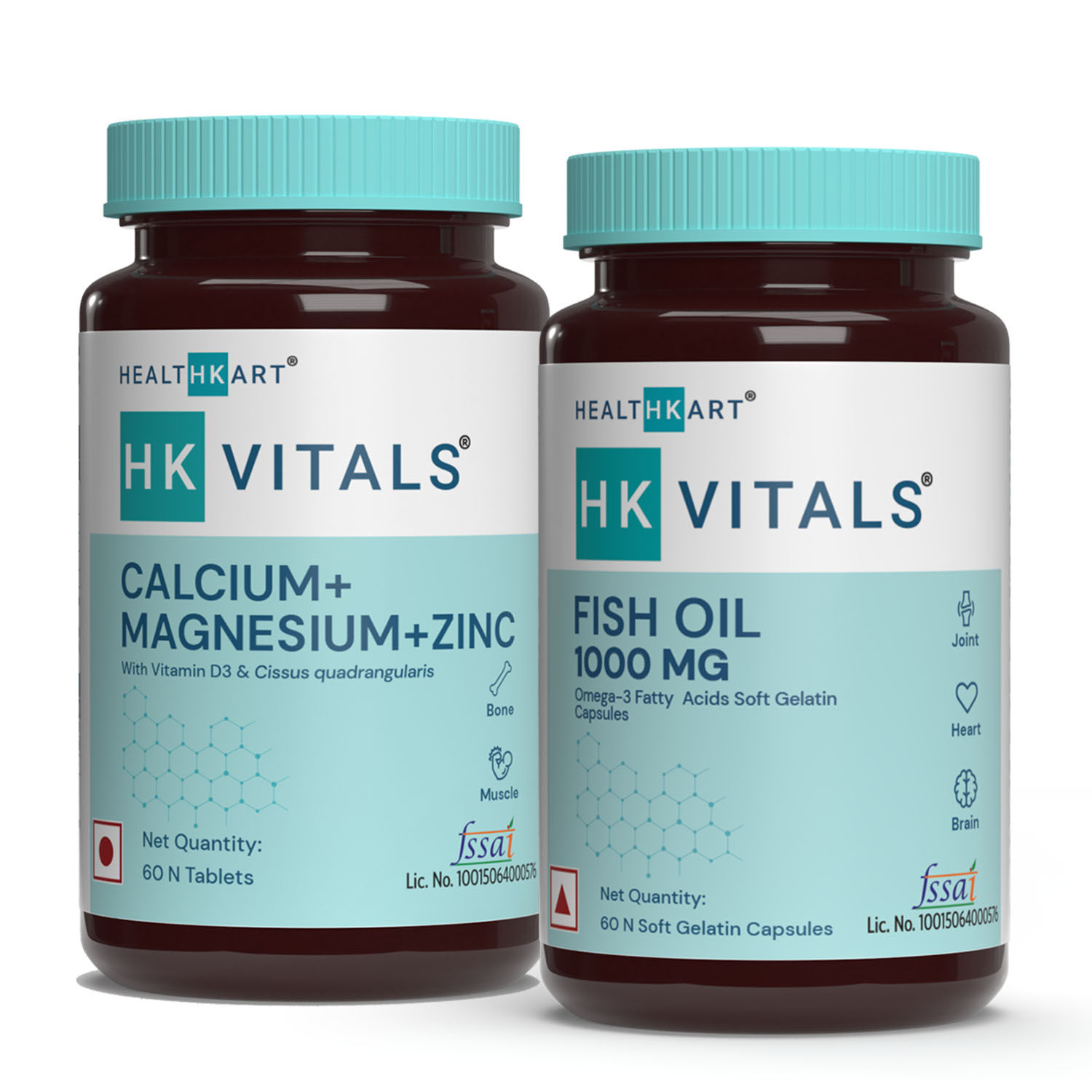 HealthKart HK Vitals Calcium, Magnesium, and Zinc with 1000 mg Omega 3 Fish Oil (Combo Pack)