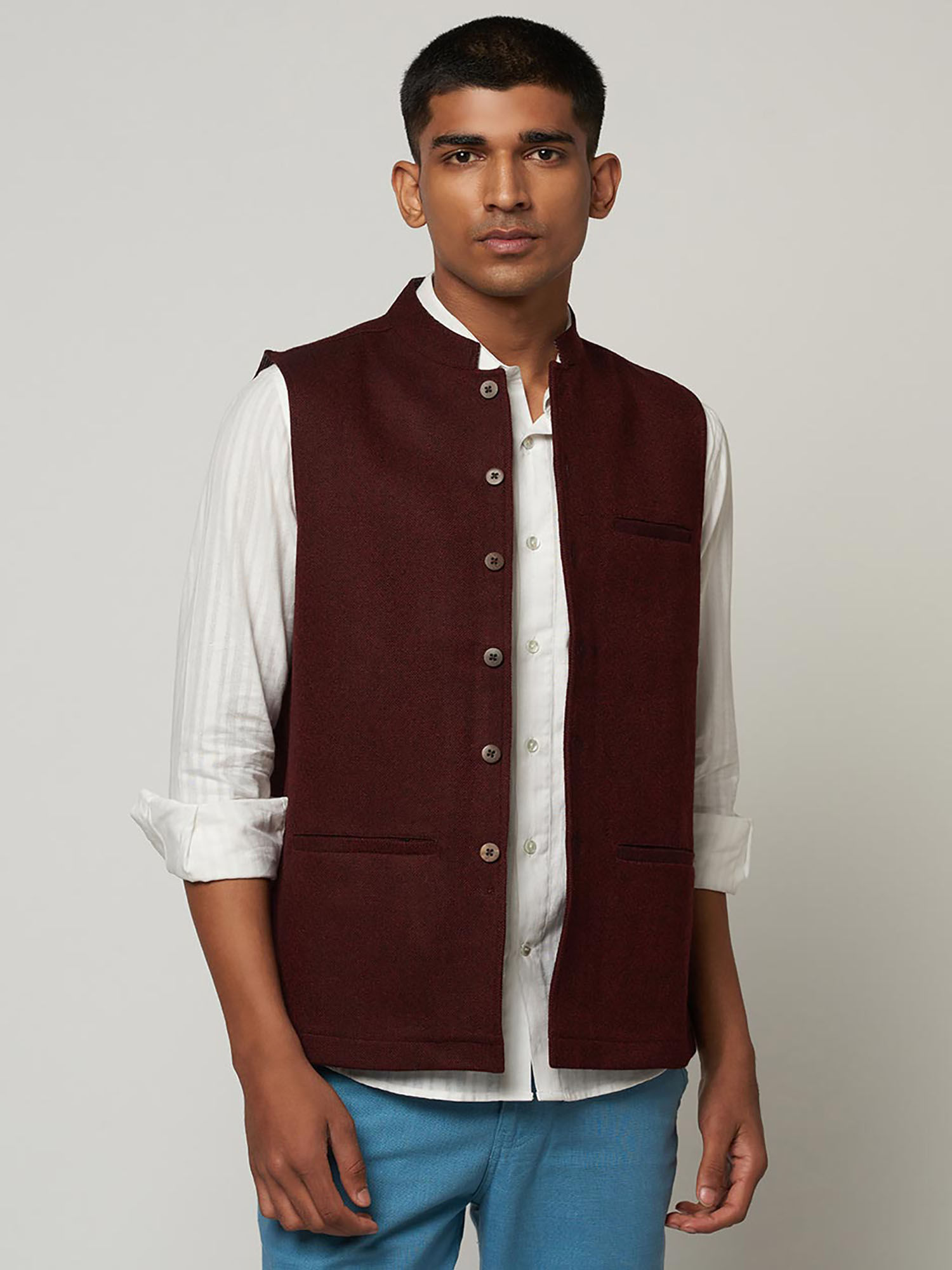 Buy Fabindia Wool Tweed Nehru Jacket Online