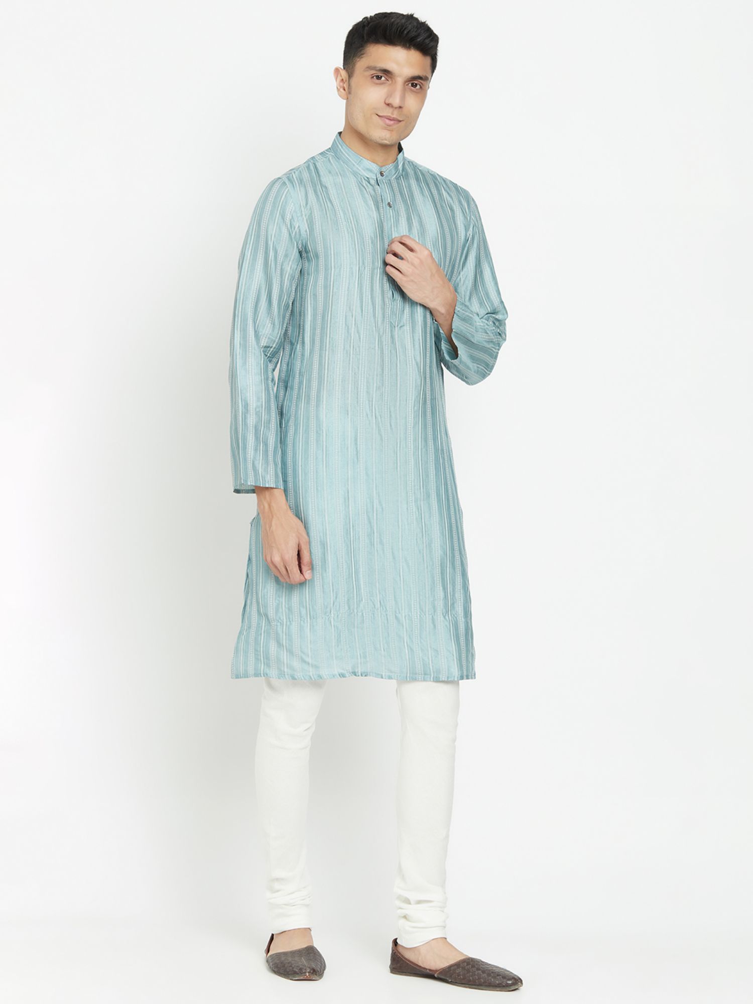 Buy Fabindia Silk Blue Striped Men Kurta Online