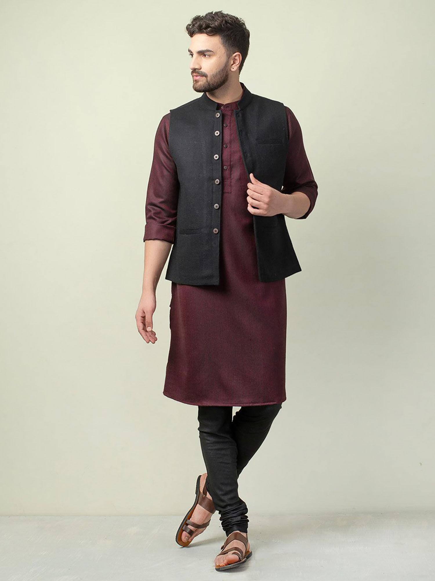 Buy Fabindia Woollen Tweed Black Nehru Jacket Online